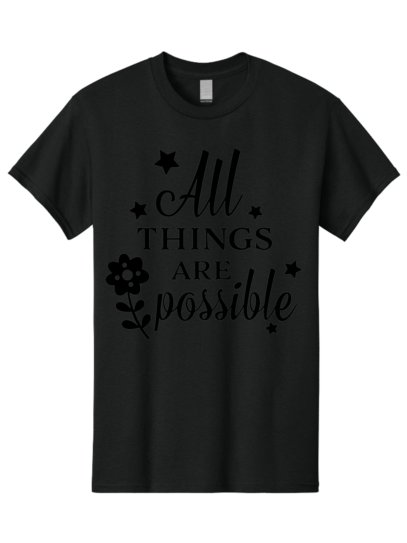 All-Things-Are-Possible Men'S Graphic Tee, 100% Cotton, Comfortable Casual Summer Wear, Machine Washable, Inspirational Quote, Motivational Message, Positive Affirmation, Black Text, Floral Design, Starry Accents, Motivational Wall Art, Aac460 17