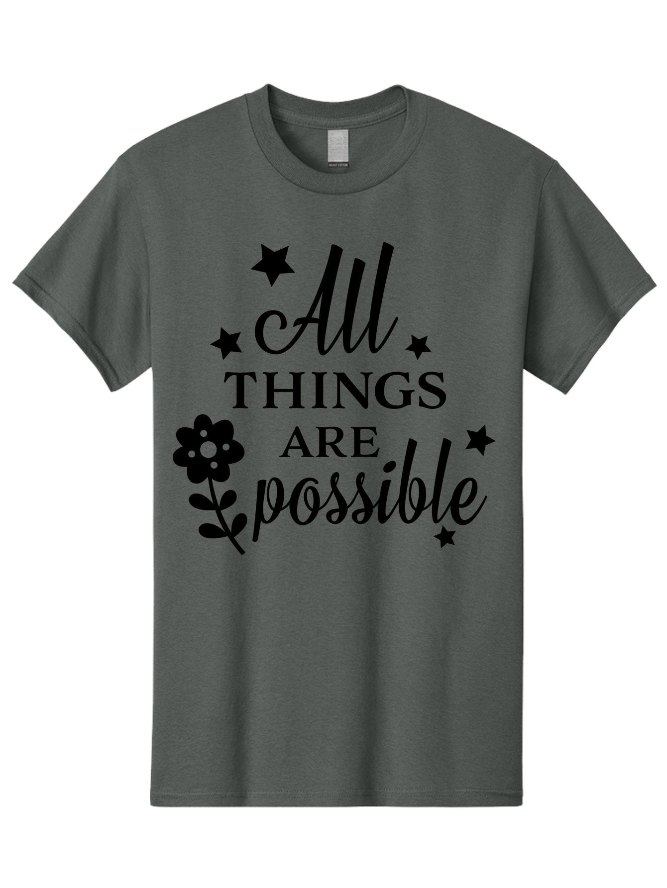 All-Things-Are-Possible Men'S Graphic Tee, 100% Cotton, Comfortable Casual Summer Wear, Machine Washable, Inspirational Quote, Motivational Message, Positive Affirmation, Black Text, Floral Design, Starry Accents, Motivational Wall Art, Aac460 9