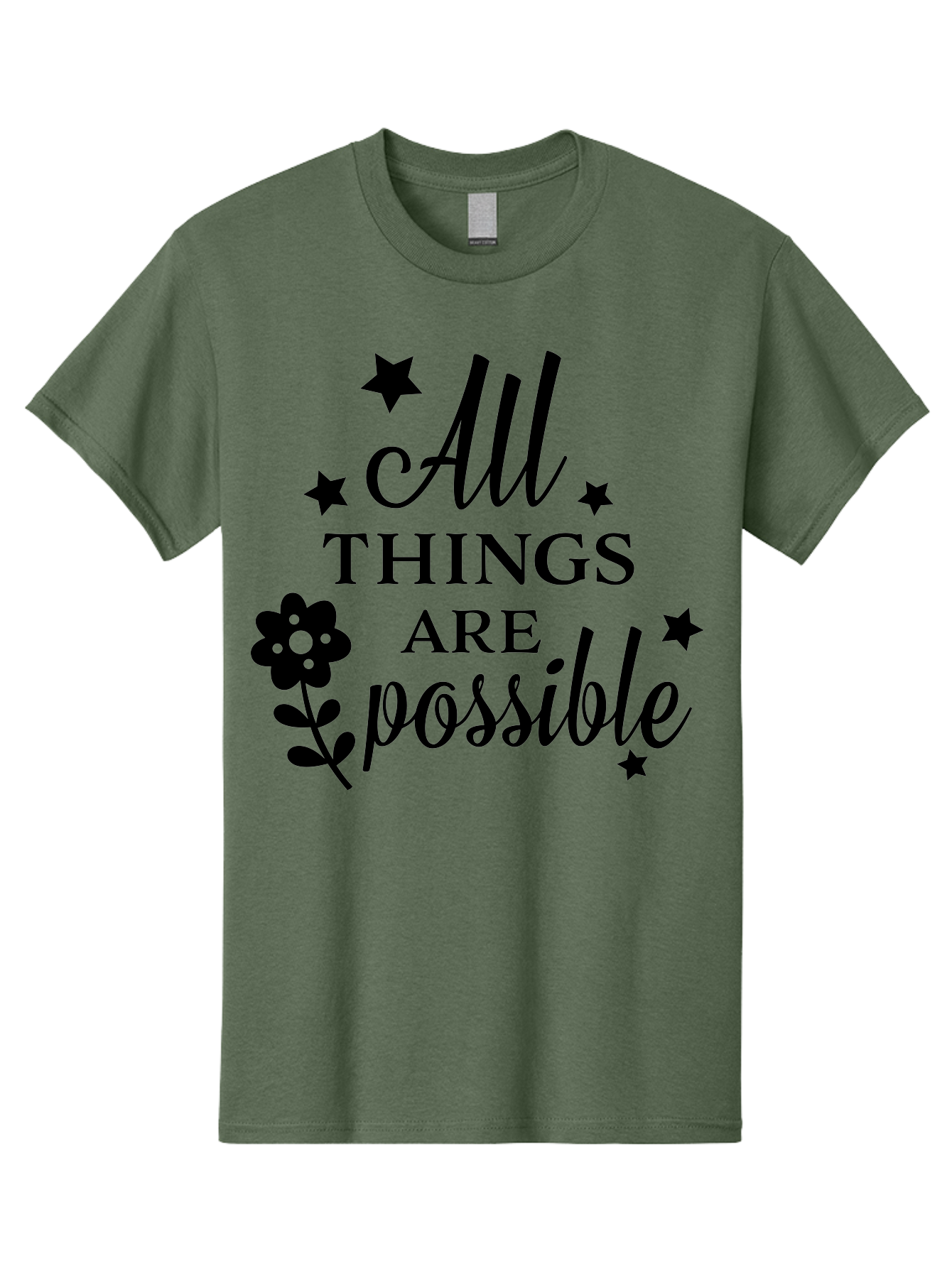 All-Things-Are-Possible Men'S Graphic Tee, 100% Cotton, Comfortable Casual Summer Wear, Machine Washable, Inspirational Quote, Motivational Message, Positive Affirmation, Black Text, Floral Design, Starry Accents, Motivational Wall Art, Aac460 15