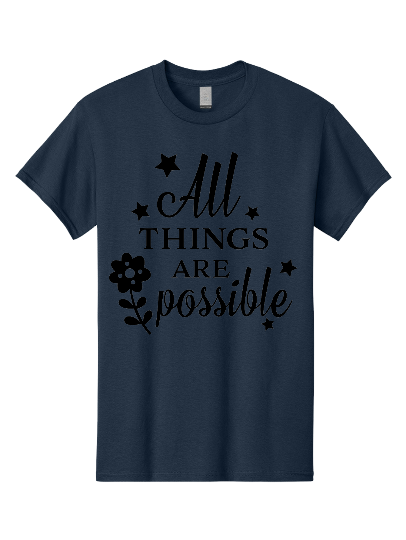All-Things-Are-Possible Men'S Graphic Tee, 100% Cotton, Comfortable Casual Summer Wear, Machine Washable, Inspirational Quote, Motivational Message, Positive Affirmation, Black Text, Floral Design, Starry Accents, Motivational Wall Art, Aac460 5