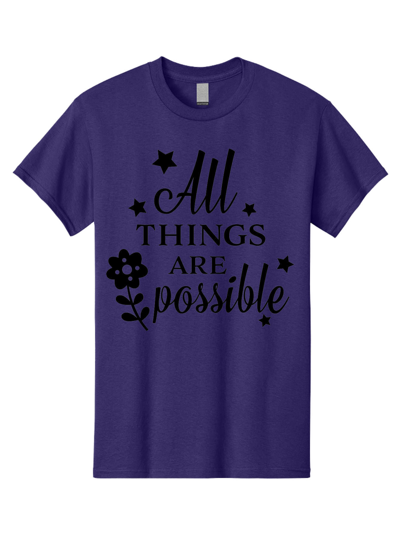 All-Things-Are-Possible Men'S Graphic Tee, 100% Cotton, Comfortable Casual Summer Wear, Machine Washable, Inspirational Quote, Motivational Message, Positive Affirmation, Black Text, Floral Design, Starry Accents, Motivational Wall Art, Aac460 29