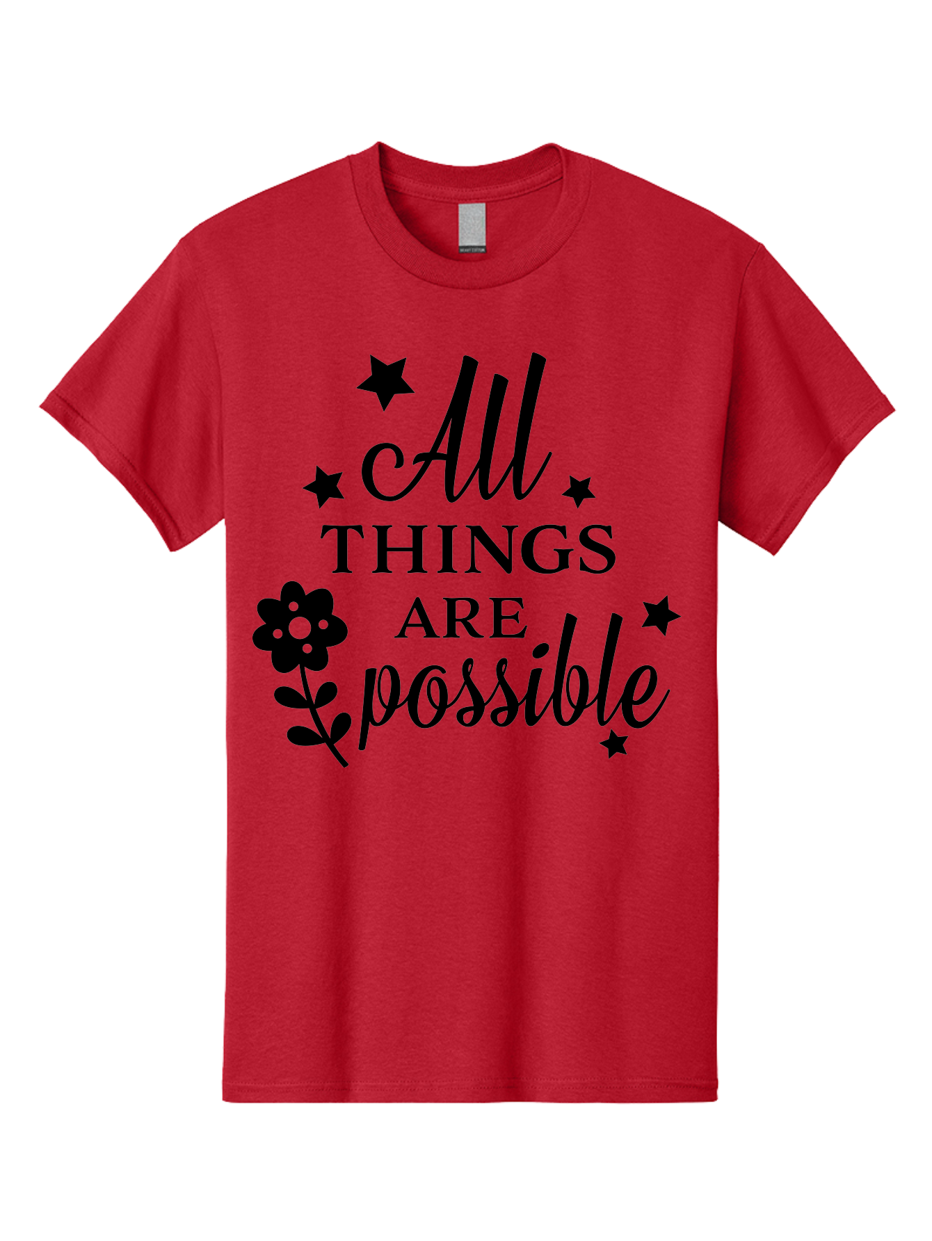 All-Things-Are-Possible Men'S Graphic Tee, 100% Cotton, Comfortable Casual Summer Wear, Machine Washable, Inspirational Quote, Motivational Message, Positive Affirmation, Black Text, Floral Design, Starry Accents, Motivational Wall Art, Aac460 19