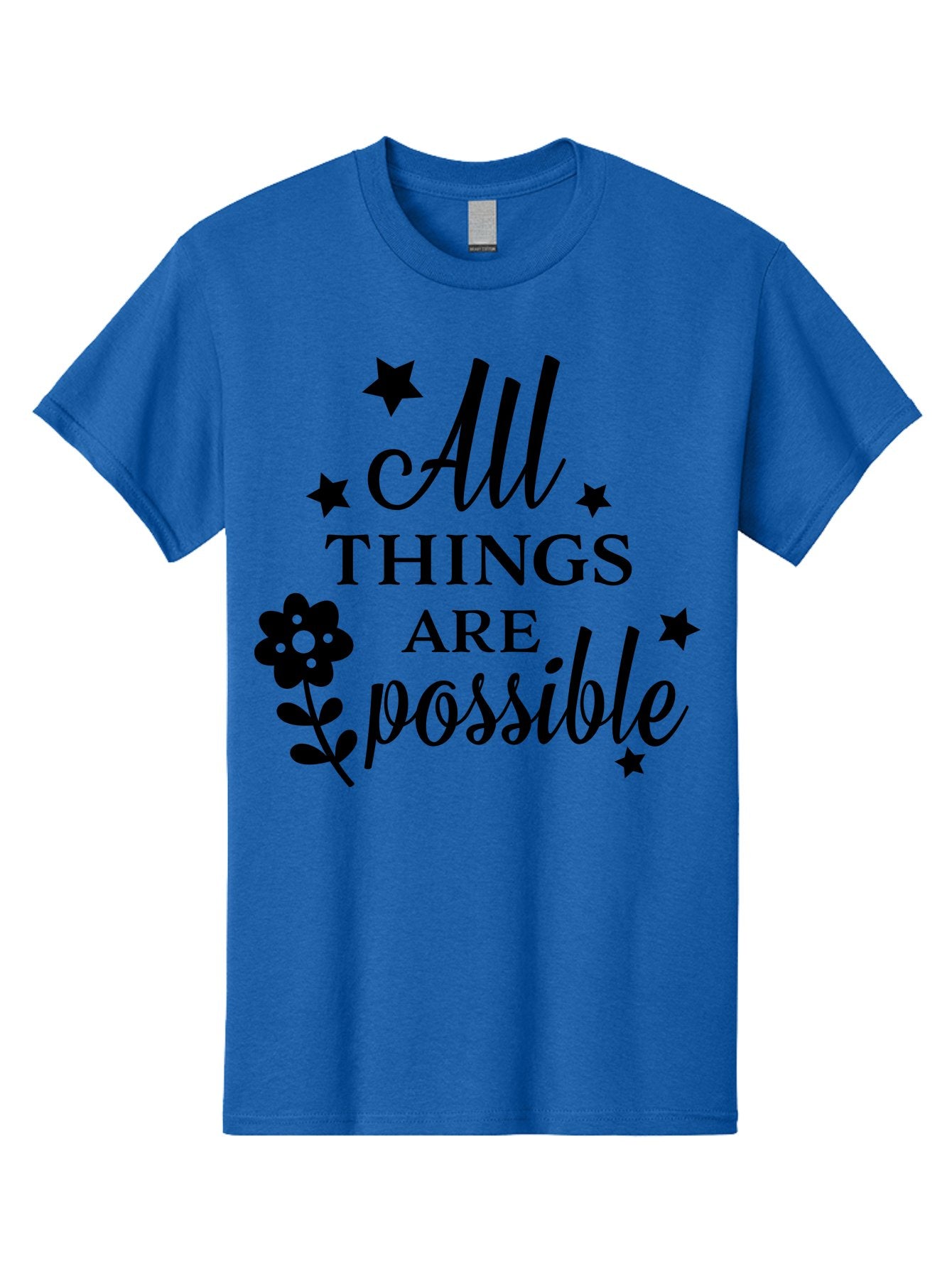 All-Things-Are-Possible Men'S Graphic Tee, 100% Cotton, Comfortable Casual Summer Wear, Machine Washable, Inspirational Quote, Motivational Message, Positive Affirmation, Black Text, Floral Design, Starry Accents, Motivational Wall Art, Aac460 6