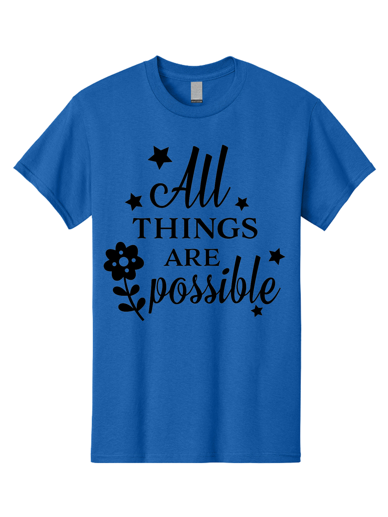 All-Things-Are-Possible Men'S Graphic Tee, 100% Cotton, Comfortable Casual Summer Wear, Machine Washable, Inspirational Quote, Motivational Message, Positive Affirmation, Black Text, Floral Design, Starry Accents, Motivational Wall Art, Aac460 13