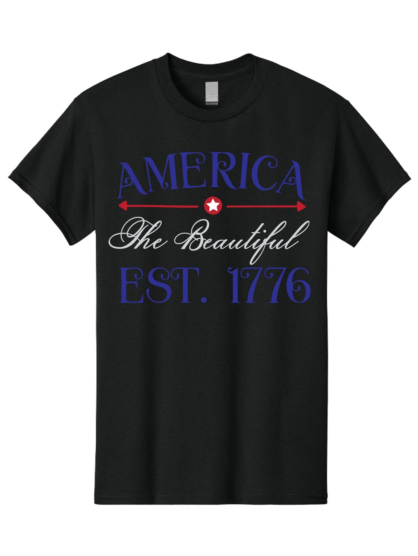 America-The-Beautiful-Est-1776 Men'S Graphic Tee, 100% Cotton, Comfortable Casual Summer Wear, Machine Washable, America The Beautiful, Patriotic Design, Vintage Typography, Star Symbol, Red White And Blue, 4Th Of July, Independence Day, Aac469 3