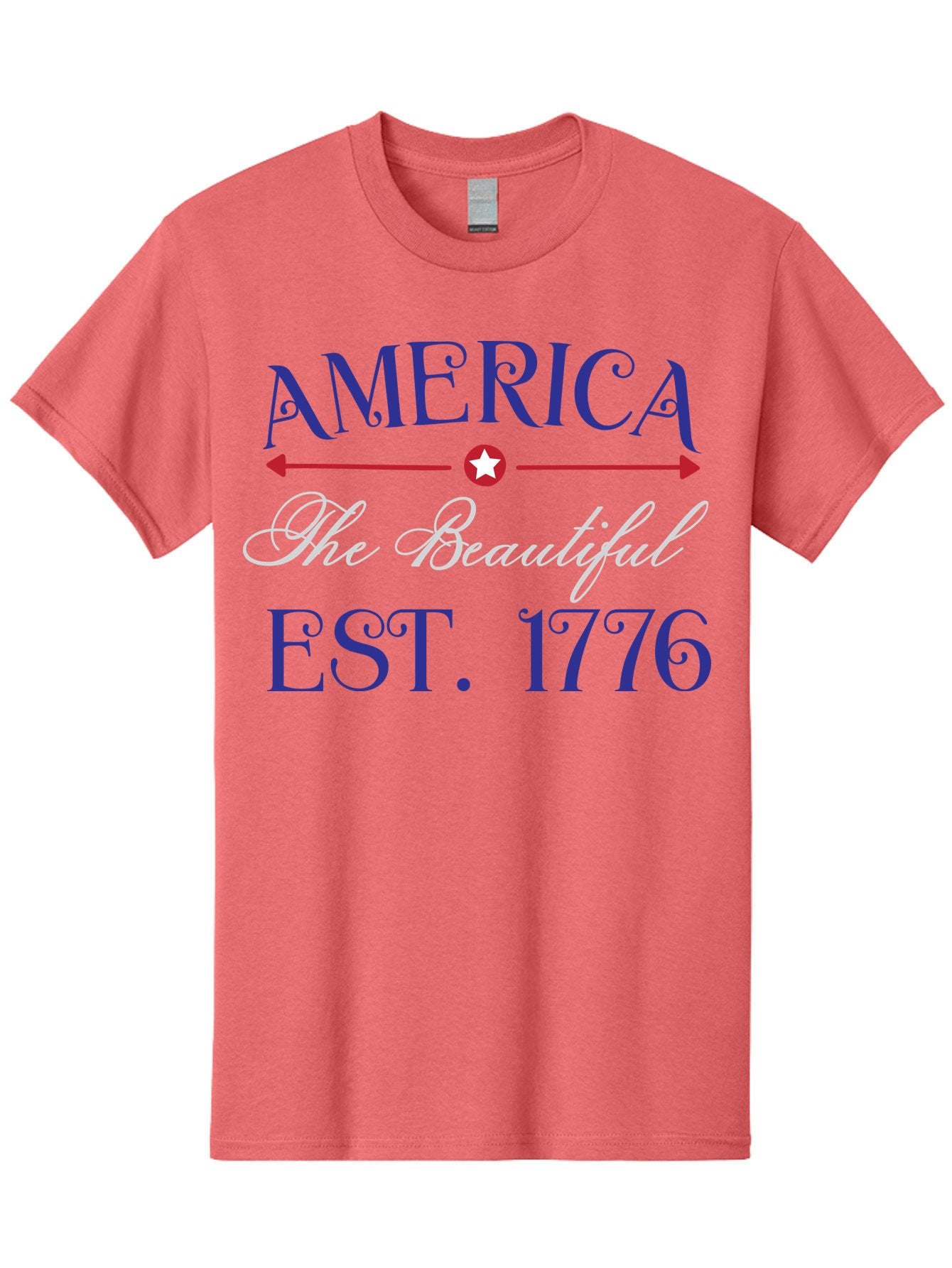 America-The-Beautiful-Est-1776 Men'S Graphic Tee, 100% Cotton, Comfortable Casual Summer Wear, Machine Washable, America The Beautiful, Patriotic Design, Vintage Typography, Star Symbol, Red White And Blue, 4Th Of July, Independence Day, Aac469 6