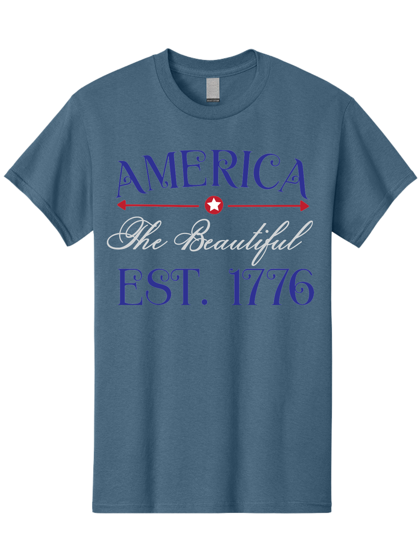 America-The-Beautiful-Est-1776 Men'S Graphic Tee, 100% Cotton, Comfortable Casual Summer Wear, Machine Washable, America The Beautiful, Patriotic Design, Vintage Typography, Star Symbol, Red White And Blue, 4Th Of July, Independence Day, Aac469 3