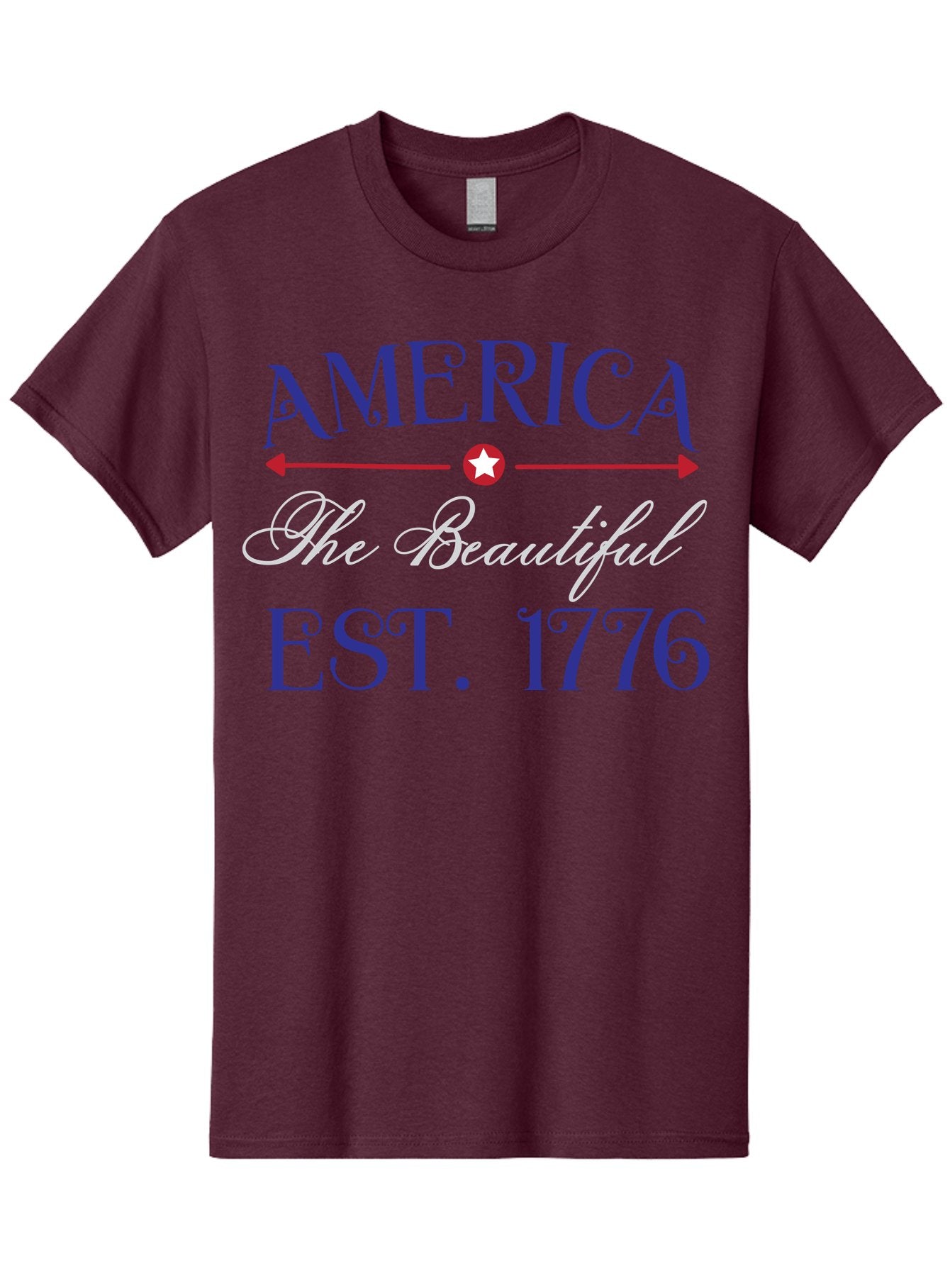 America-The-Beautiful-Est-1776 Men'S Graphic Tee, 100% Cotton, Comfortable Casual Summer Wear, Machine Washable, America The Beautiful, Patriotic Design, Vintage Typography, Star Symbol, Red White And Blue, 4Th Of July, Independence Day, Aac469 5