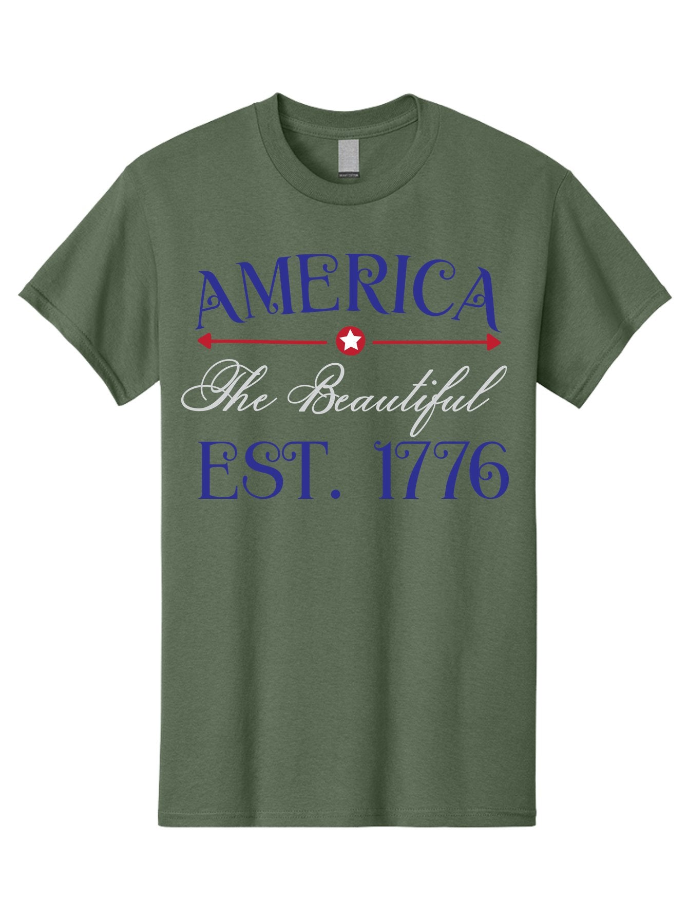 America-The-Beautiful-Est-1776 Men'S Graphic Tee, 100% Cotton, Comfortable Casual Summer Wear, Machine Washable, America The Beautiful, Patriotic Design, Vintage Typography, Star Symbol, Red White And Blue, 4Th Of July, Independence Day, Aac469 4