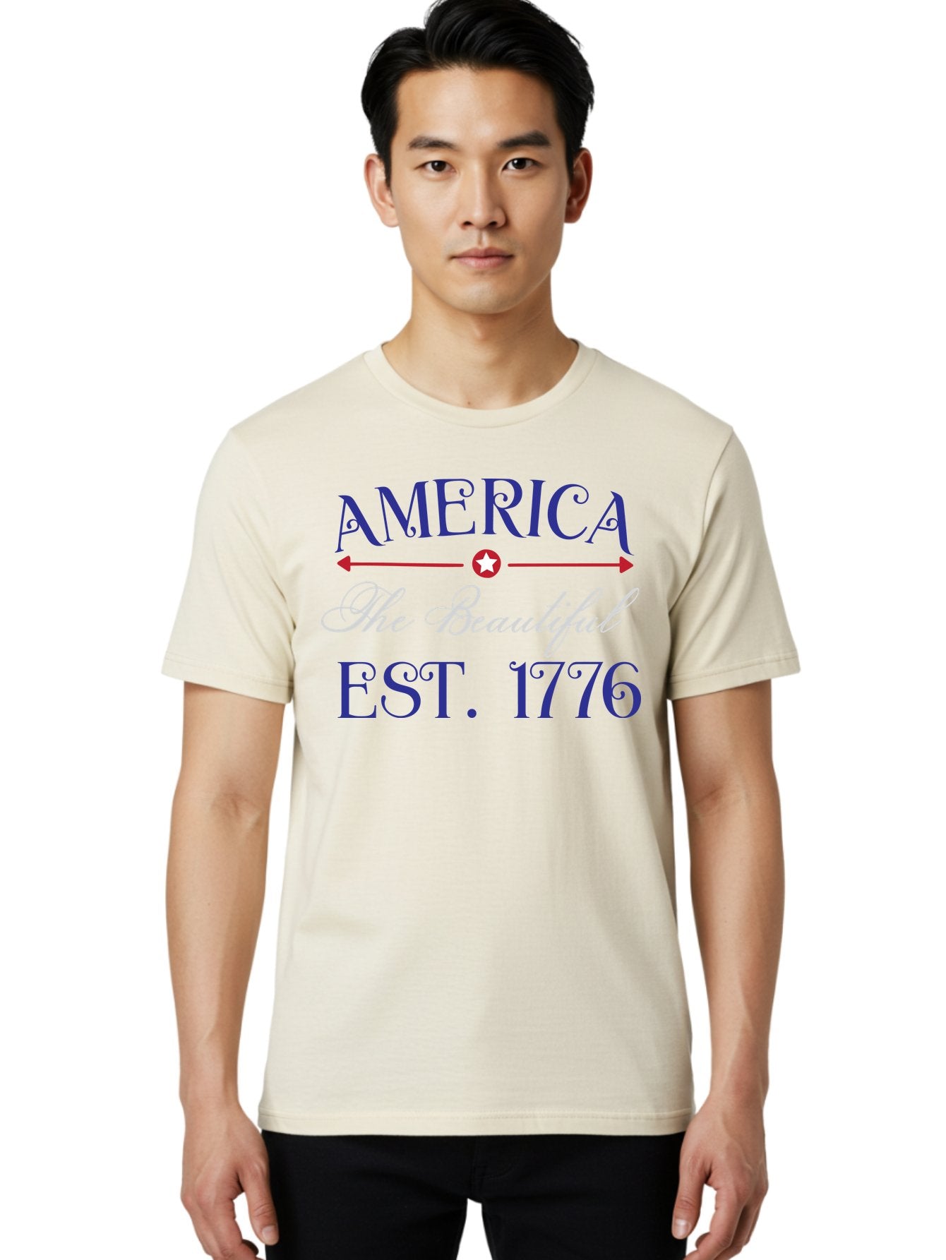 America-The-Beautiful-Est-1776 Men'S Graphic Tee, 100% Cotton, Comfortable Casual Summer Wear, Machine Washable, America The Beautiful, Patriotic Design, Vintage Typography, Star Symbol, Red White And Blue, 4Th Of July, Independence Day, Aac469 27