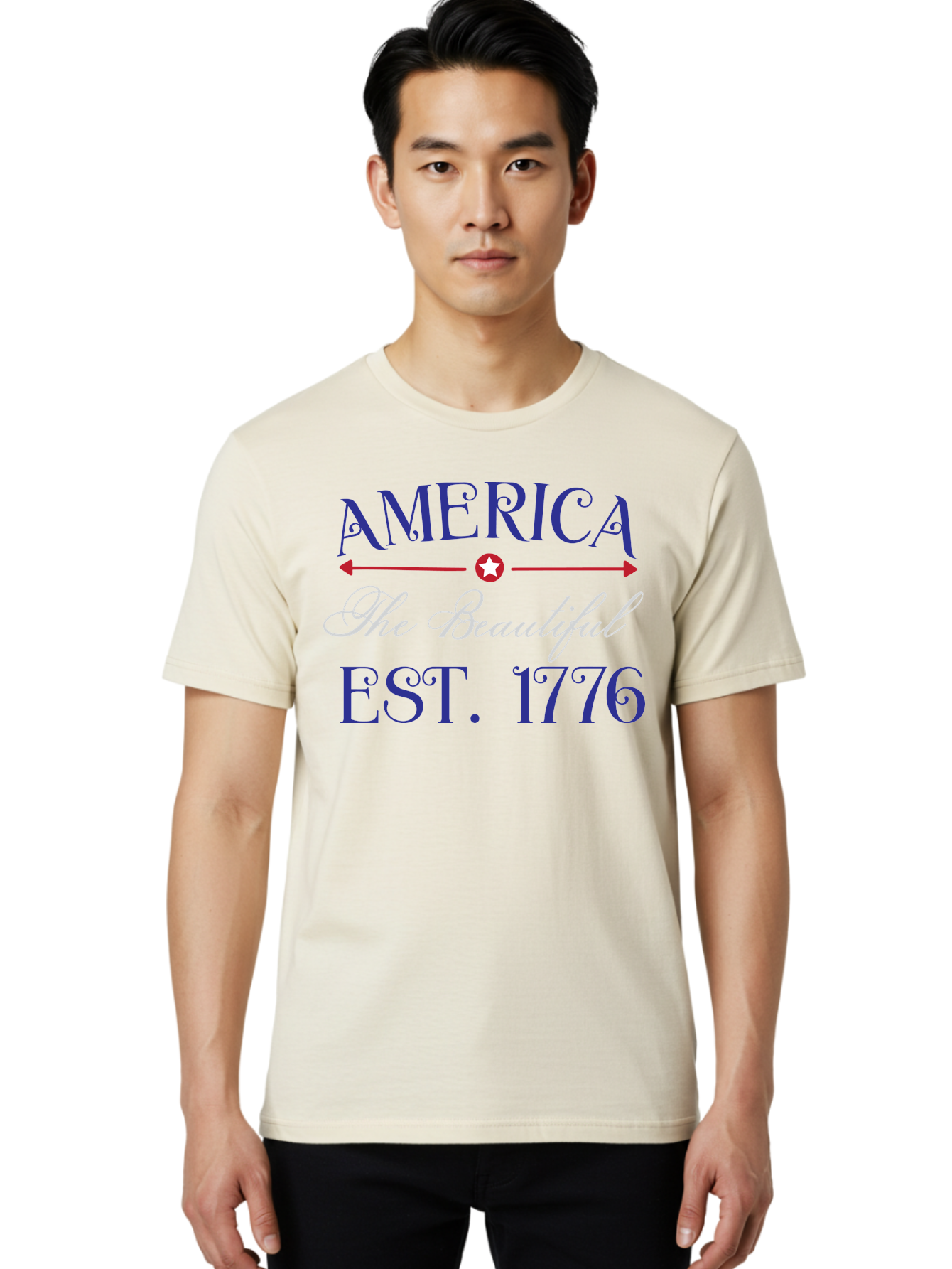 America-The-Beautiful-Est-1776 Men'S Graphic Tee, 100% Cotton, Comfortable Casual Summer Wear, Machine Washable, America The Beautiful, Patriotic Design, Vintage Typography, Star Symbol, Red White And Blue, 4Th Of July, Independence Day, Aac469 8