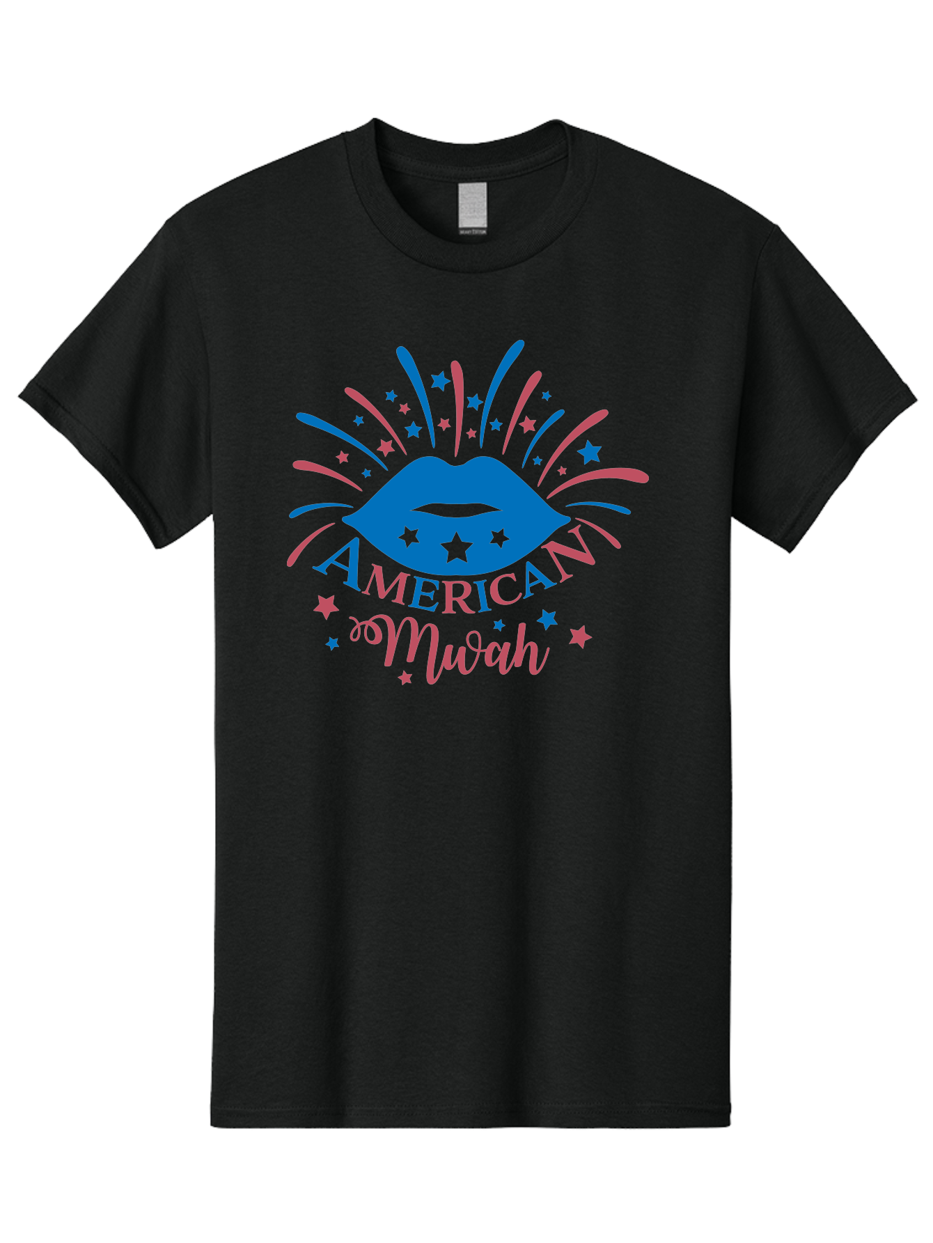American-Mwah Men'S Graphic Tee, 100% Cotton, Comfortable Casual Summer Wear, Machine Washable, Blue Lips, Starry Design, Vibrant Colors, Playful Graphics, American Mwah, Kiss Mark, Festive Atmosphere, Celebratory Theme, Pop Art Style, Aac470 29