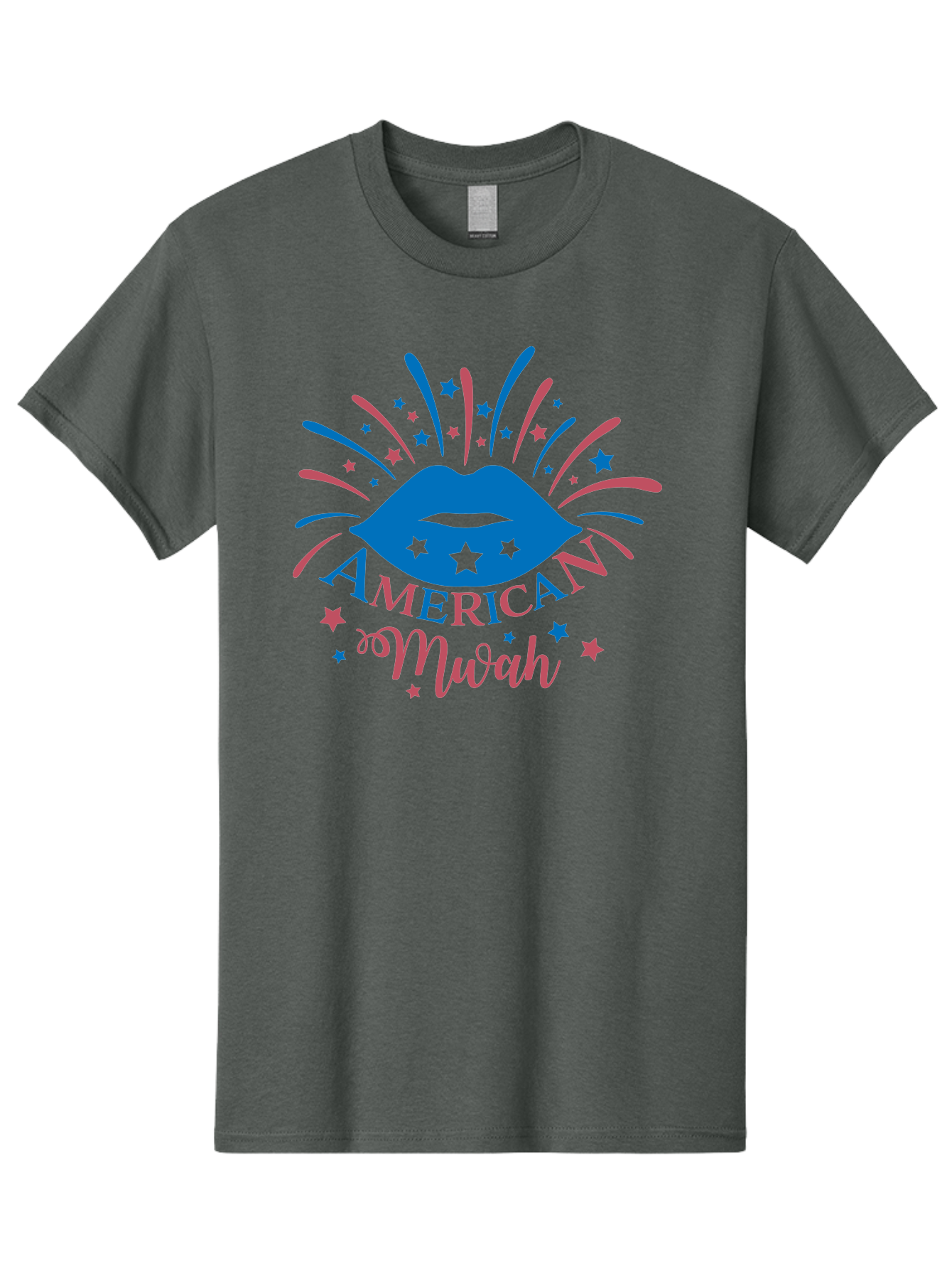 American-Mwah Men'S Graphic Tee, 100% Cotton, Comfortable Casual Summer Wear, Machine Washable, Blue Lips, Starry Design, Vibrant Colors, Playful Graphics, American Mwah, Kiss Mark, Festive Atmosphere, Celebratory Theme, Pop Art Style, Aac470 19