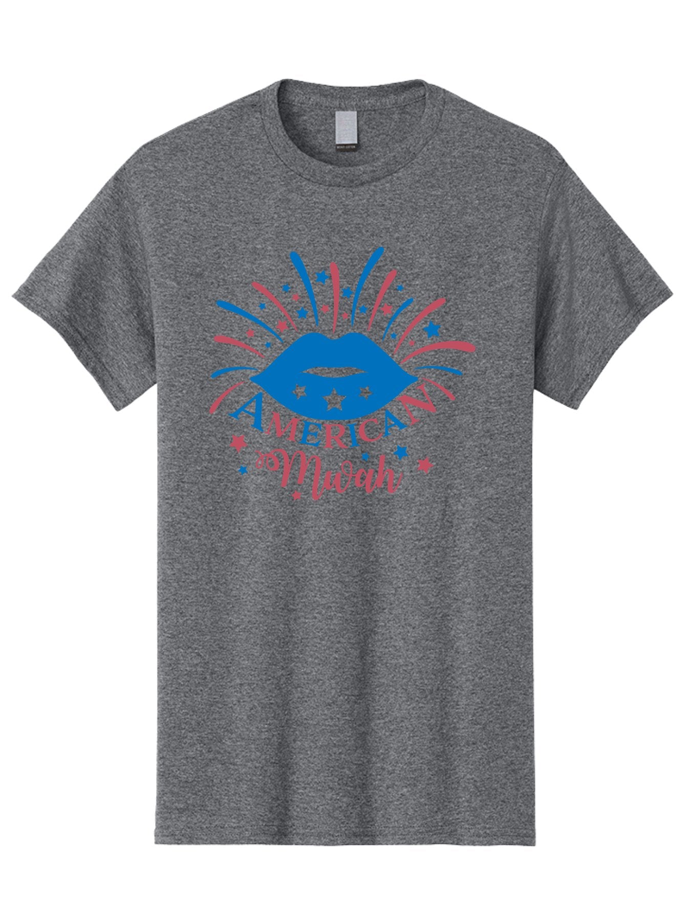 American-Mwah Men'S Graphic Tee, 100% Cotton, Comfortable Casual Summer Wear, Machine Washable, Blue Lips, Starry Design, Vibrant Colors, Playful Graphics, American Mwah, Kiss Mark, Festive Atmosphere, Celebratory Theme, Pop Art Style, Aac470 14