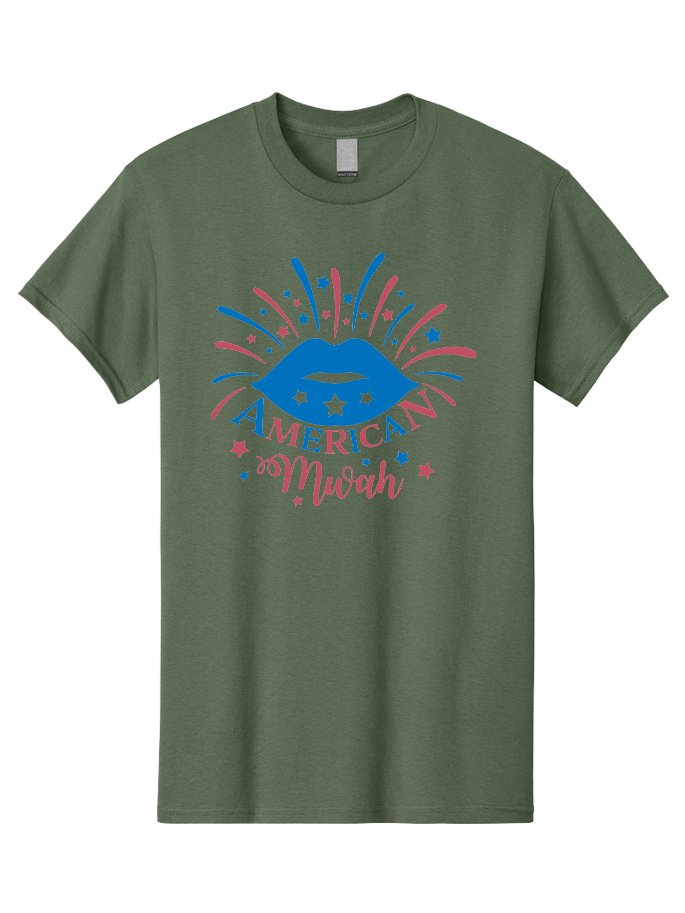 American-Mwah Men'S Graphic Tee, 100% Cotton, Comfortable Casual Summer Wear, Machine Washable, Blue Lips, Starry Design, Vibrant Colors, Playful Graphics, American Mwah, Kiss Mark, Festive Atmosphere, Celebratory Theme, Pop Art Style, Aac470 25