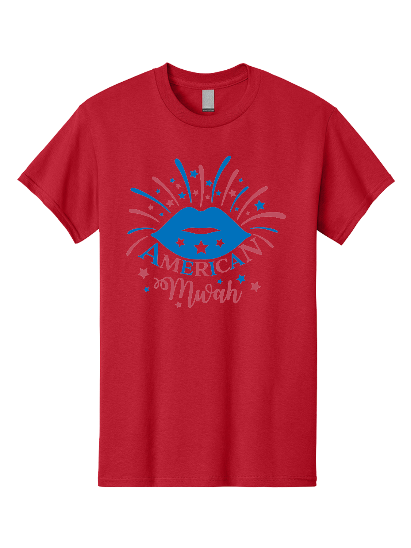 American-Mwah Men'S Graphic Tee, 100% Cotton, Comfortable Casual Summer Wear, Machine Washable, Blue Lips, Starry Design, Vibrant Colors, Playful Graphics, American Mwah, Kiss Mark, Festive Atmosphere, Celebratory Theme, Pop Art Style, Aac470 9