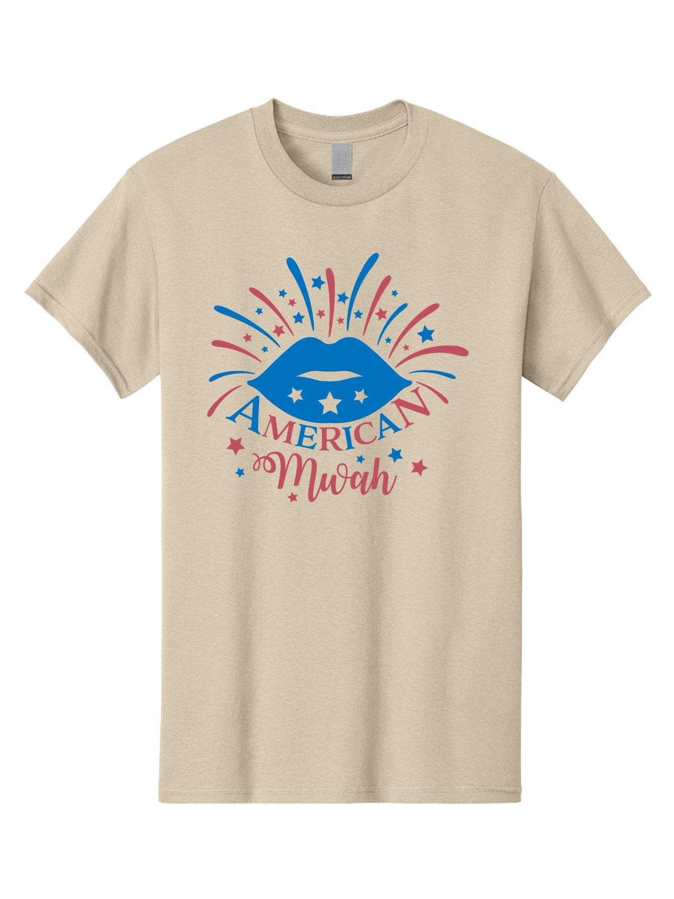American-Mwah Men'S Graphic Tee, 100% Cotton, Comfortable Casual Summer Wear, Machine Washable, Blue Lips, Starry Design, Vibrant Colors, Playful Graphics, American Mwah, Kiss Mark, Festive Atmosphere, Celebratory Theme, Pop Art Style, Aac470 6