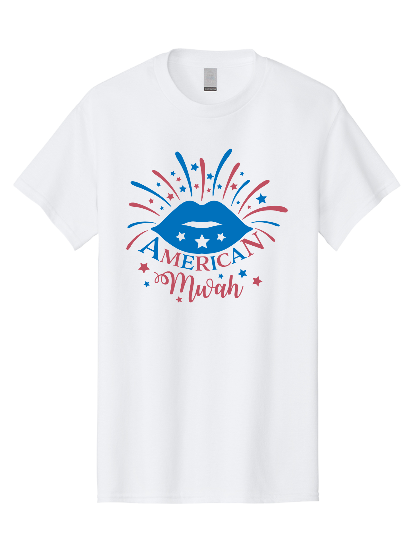 American-Mwah Men'S Graphic Tee, 100% Cotton, Comfortable Casual Summer Wear, Machine Washable, Blue Lips, Starry Design, Vibrant Colors, Playful Graphics, American Mwah, Kiss Mark, Festive Atmosphere, Celebratory Theme, Pop Art Style, Aac470 7