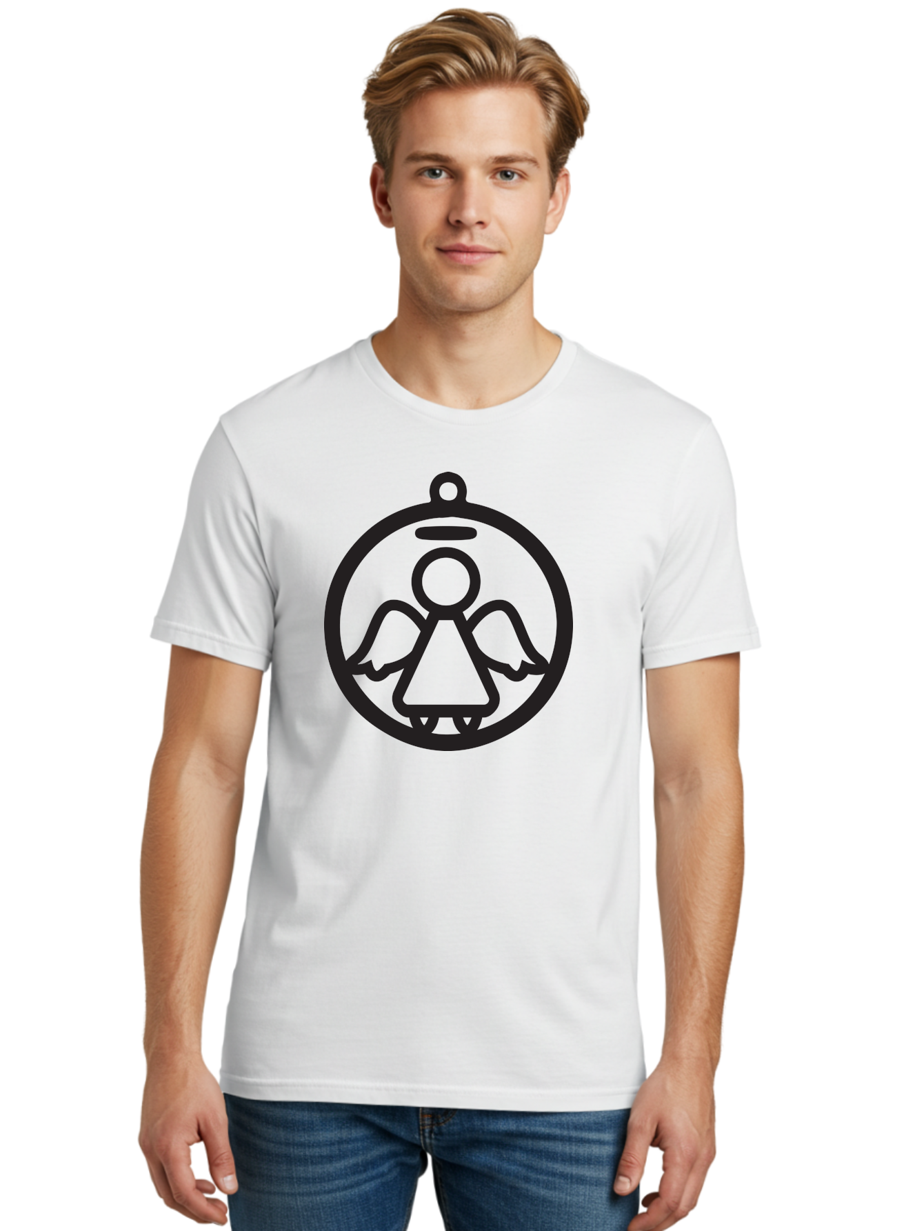 Angel-Icon Men'S Graphic Tee, 100% Cotton, Comfortable Casual Summer Wear, Machine Washable, Angel Icon, Guardian Angel, Spiritual Symbol, Protection Charm, Minimalist Design, Winged Figure, Halo, Simple Graphics, Symbol Of Hope Aac473 8