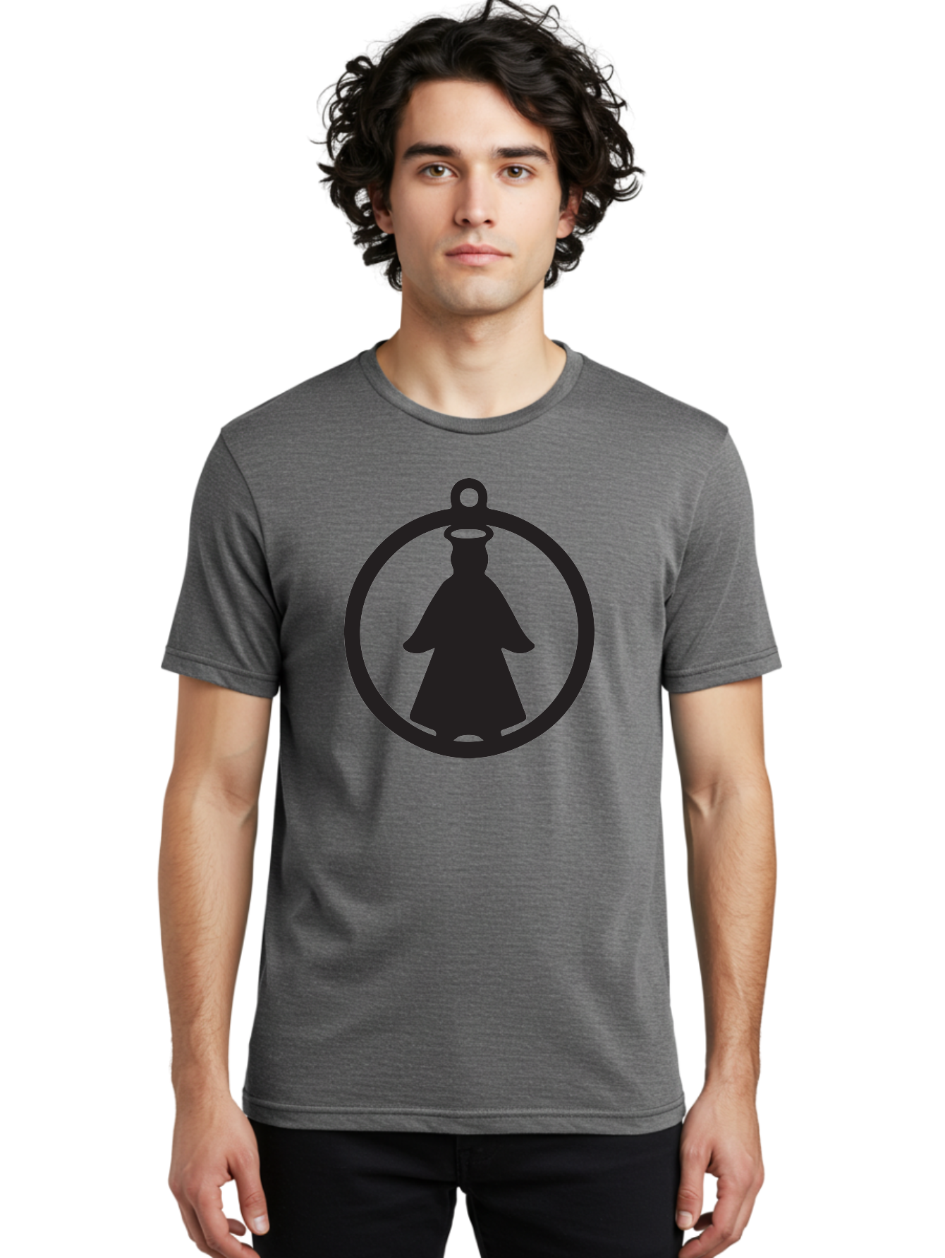 Angel-Pendant Men'S Graphic Tee, 100% Cotton, Comfortable Casual Summer Wear, Machine Washable, Angel Silhouette, Religious Symbol, Divine Presence, Spiritual Icon, Halo, Holy Figure, Religious Art, Sacred Imagery, Faith Symbol Aac474 26