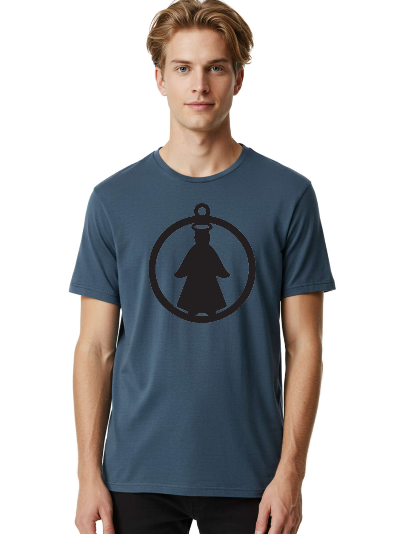 Angel-Pendant Men'S Graphic Tee, 100% Cotton, Comfortable Casual Summer Wear, Machine Washable, Angel Silhouette, Religious Symbol, Divine Presence, Spiritual Icon, Halo, Holy Figure, Religious Art, Sacred Imagery, Faith Symbol Aac474 6