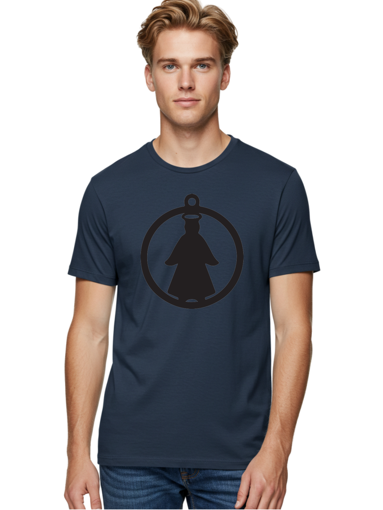 Angel-Pendant Men'S Graphic Tee, 100% Cotton, Comfortable Casual Summer Wear, Machine Washable, Angel Silhouette, Religious Symbol, Divine Presence, Spiritual Icon, Halo, Holy Figure, Religious Art, Sacred Imagery, Faith Symbol Aac474 28
