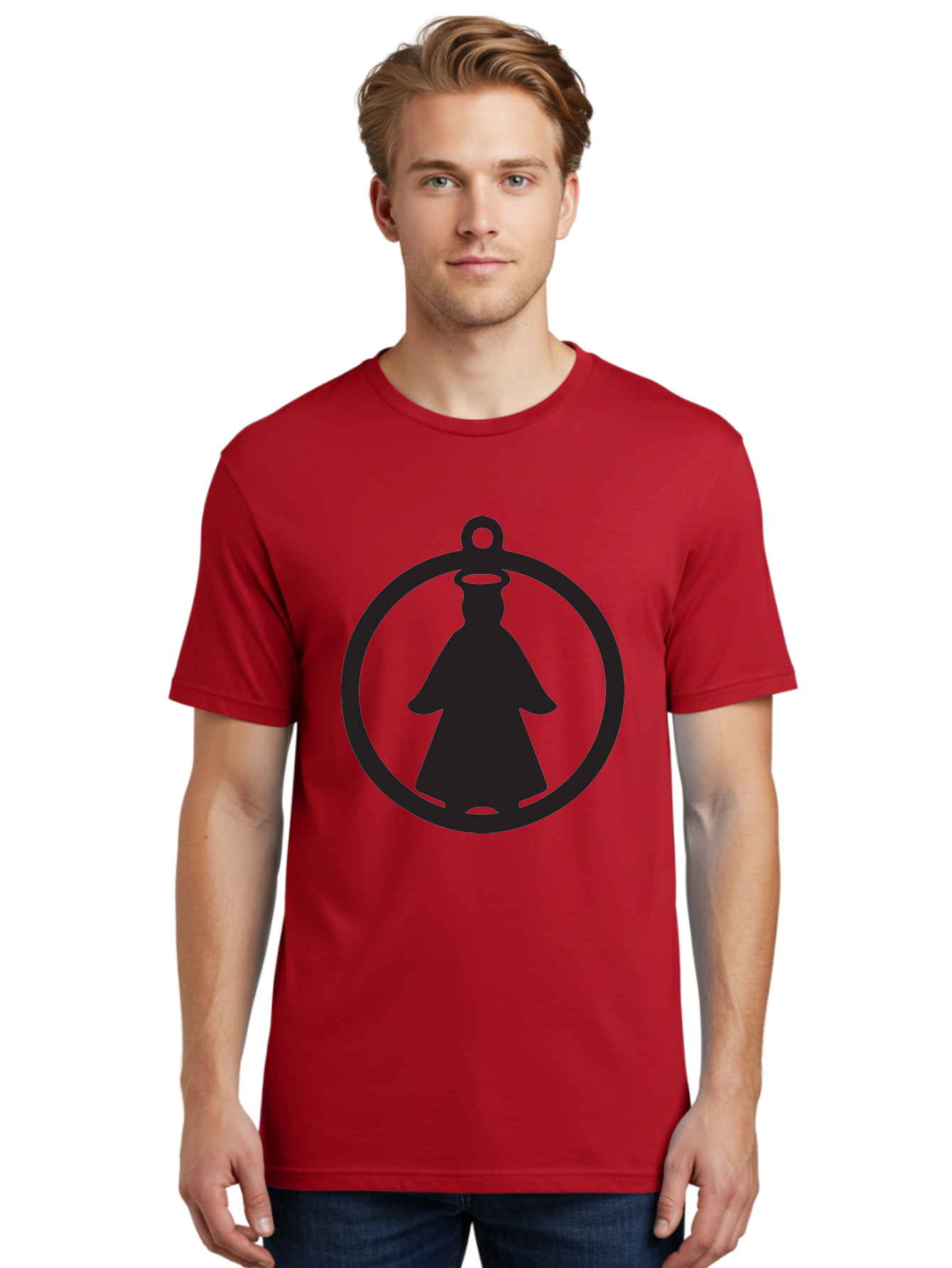 Angel-Pendant Men'S Graphic Tee, 100% Cotton, Comfortable Casual Summer Wear, Machine Washable, Angel Silhouette, Religious Symbol, Divine Presence, Spiritual Icon, Halo, Holy Figure, Religious Art, Sacred Imagery, Faith Symbol Aac474 30