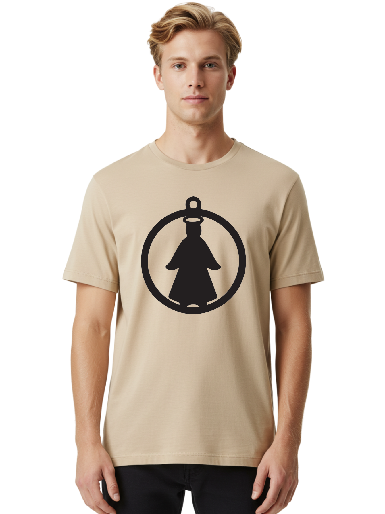 Angel-Pendant Men'S Graphic Tee, 100% Cotton, Comfortable Casual Summer Wear, Machine Washable, Angel Silhouette, Religious Symbol, Divine Presence, Spiritual Icon, Halo, Holy Figure, Religious Art, Sacred Imagery, Faith Symbol Aac474 4