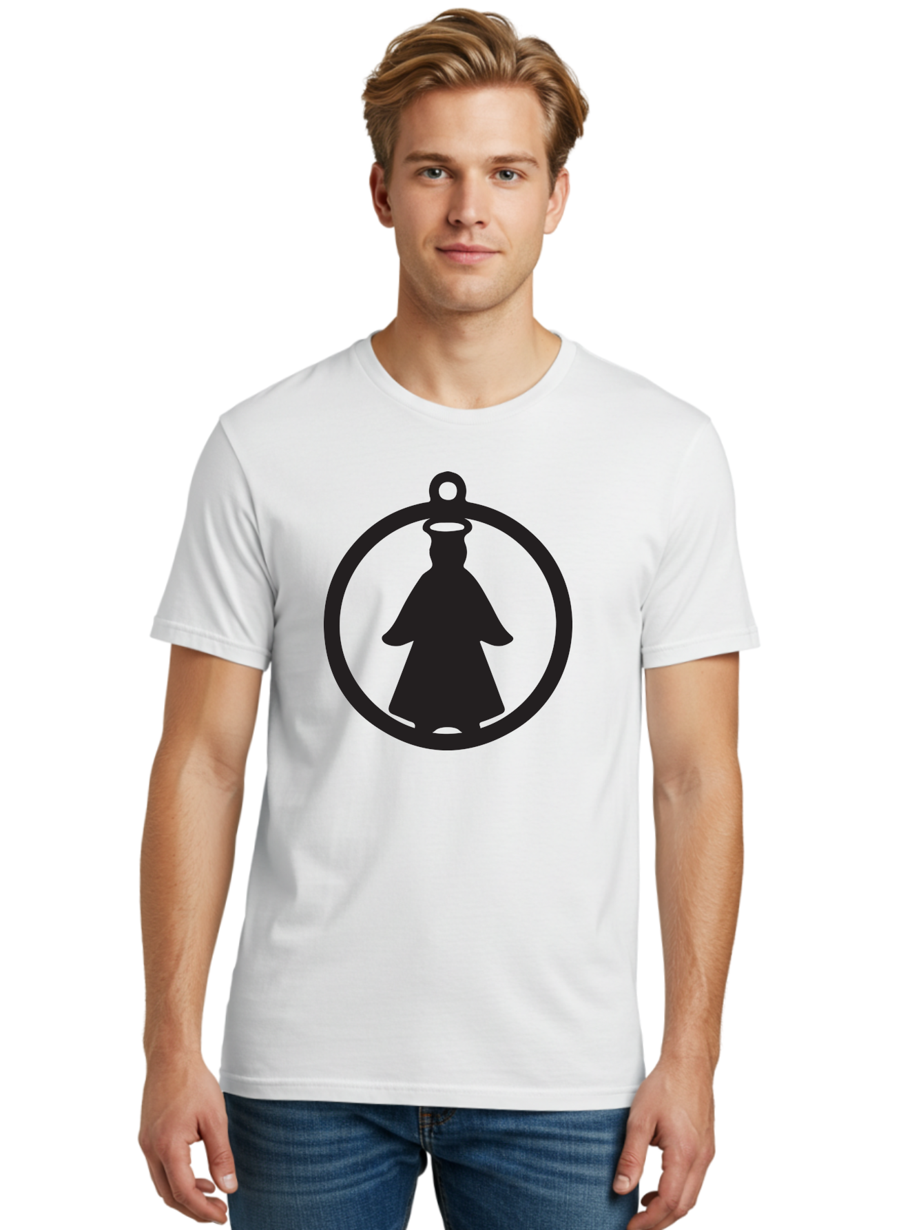 Angel-Pendant Men'S Graphic Tee, 100% Cotton, Comfortable Casual Summer Wear, Machine Washable, Angel Silhouette, Religious Symbol, Divine Presence, Spiritual Icon, Halo, Holy Figure, Religious Art, Sacred Imagery, Faith Symbol Aac474 12