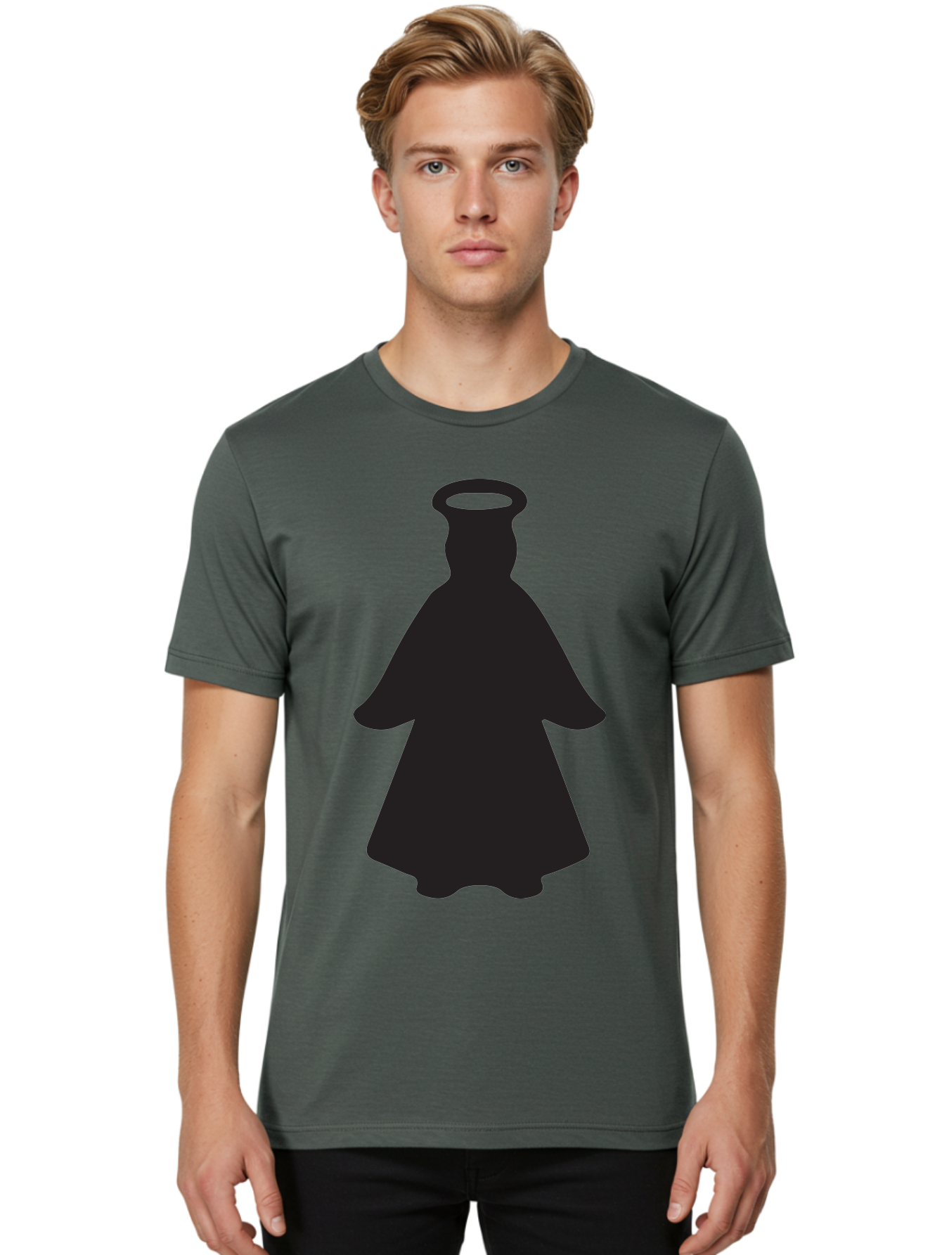 Angel-Silhouette Men'S Graphic Tee, 100% Cotton, Comfortable Casual Summer Wear, Machine Washable, Angel Silhouette, Divine Being, Spiritual Figure, Halo Effect, Faith Symbol, Religious Icon, Sacred Imagery, Guardian Angel, Mystic Character Aac475 18