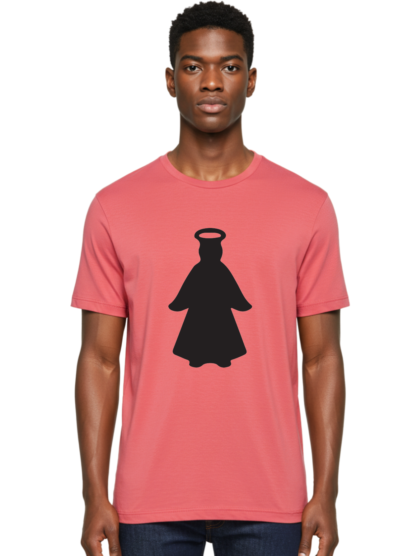 Angel-Silhouette Men'S Graphic Tee, 100% Cotton, Comfortable Casual Summer Wear, Machine Washable, Angel Silhouette, Divine Being, Spiritual Figure, Halo Effect, Faith Symbol, Religious Icon, Sacred Imagery, Guardian Angel, Mystic Character Aac475 24