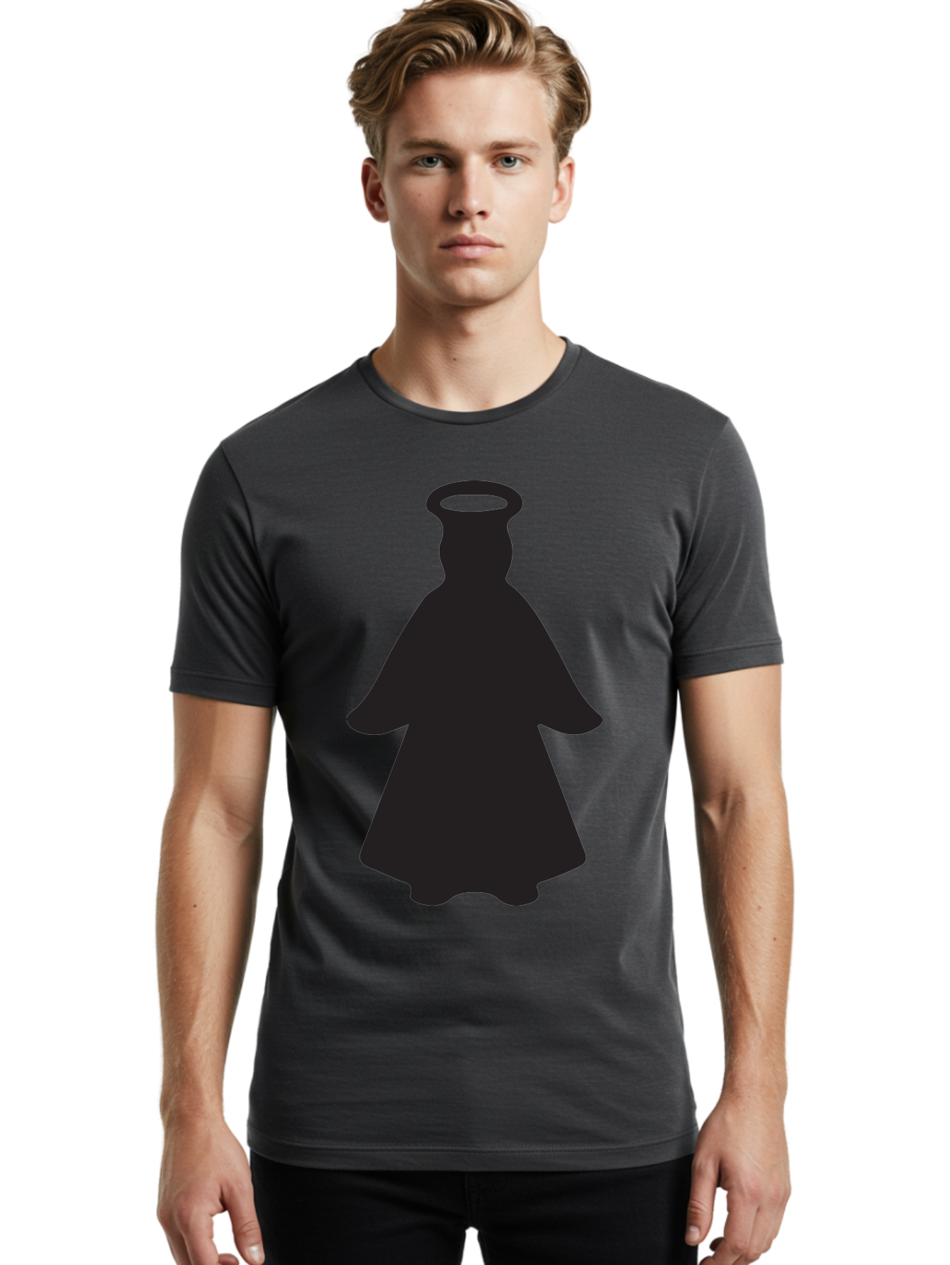 Angel-Silhouette Men'S Graphic Tee, 100% Cotton, Comfortable Casual Summer Wear, Machine Washable, Angel Silhouette, Divine Being, Spiritual Figure, Halo Effect, Faith Symbol, Religious Icon, Sacred Imagery, Guardian Angel, Mystic Character Aac475 22