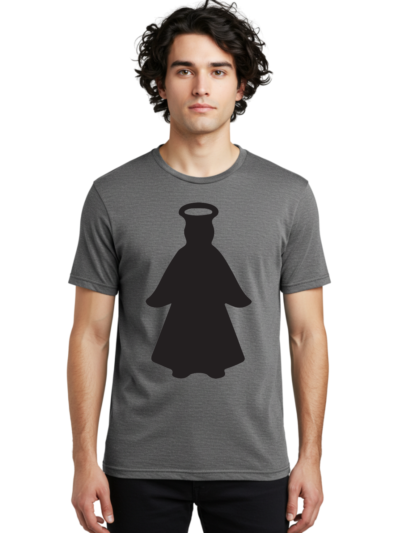 Angel-Silhouette Men'S Graphic Tee, 100% Cotton, Comfortable Casual Summer Wear, Machine Washable, Angel Silhouette, Divine Being, Spiritual Figure, Halo Effect, Faith Symbol, Religious Icon, Sacred Imagery, Guardian Angel, Mystic Character Aac475 4