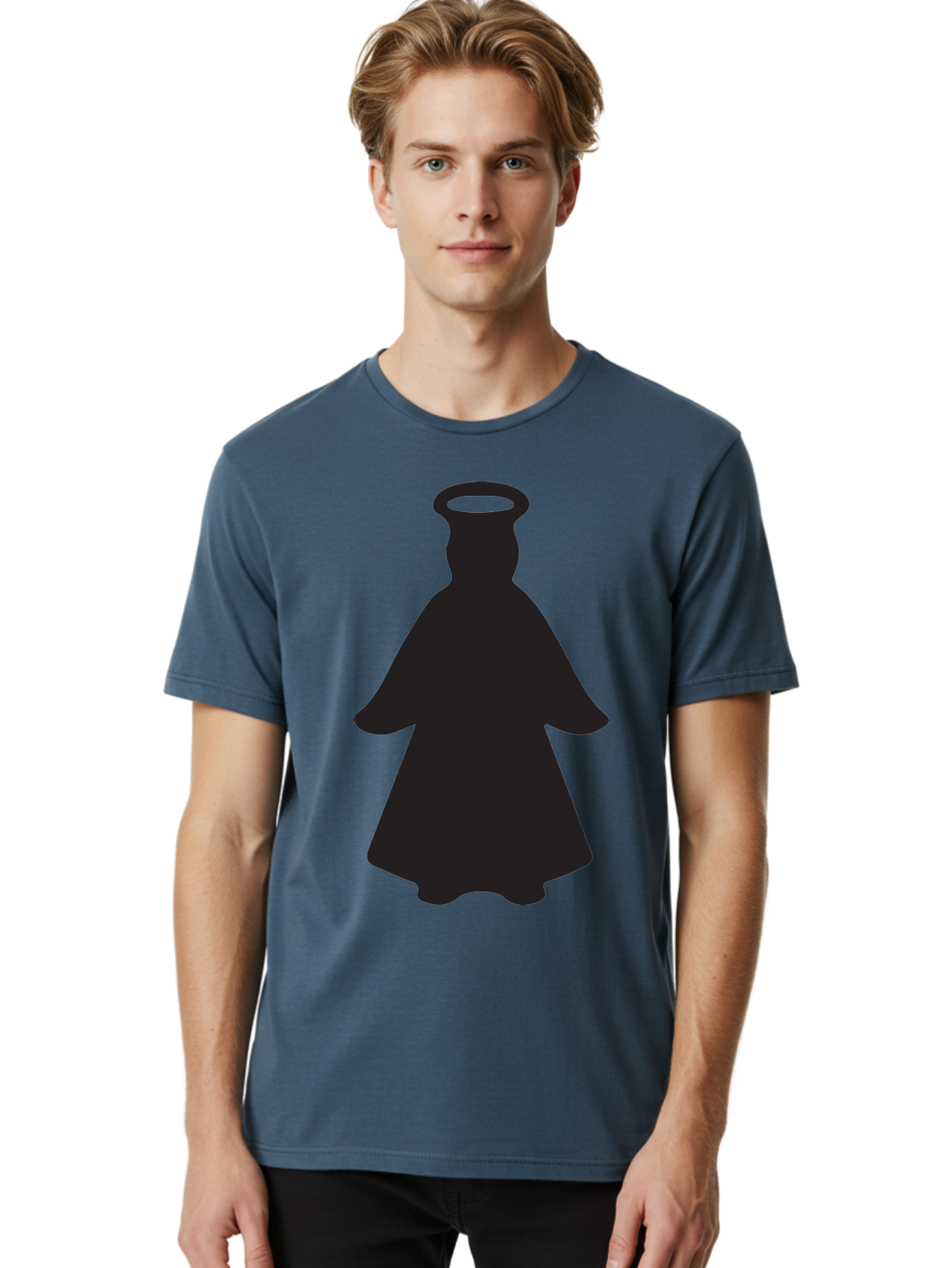 Angel-Silhouette Men'S Graphic Tee, 100% Cotton, Comfortable Casual Summer Wear, Machine Washable, Angel Silhouette, Divine Being, Spiritual Figure, Halo Effect, Faith Symbol, Religious Icon, Sacred Imagery, Guardian Angel, Mystic Character Aac475 8