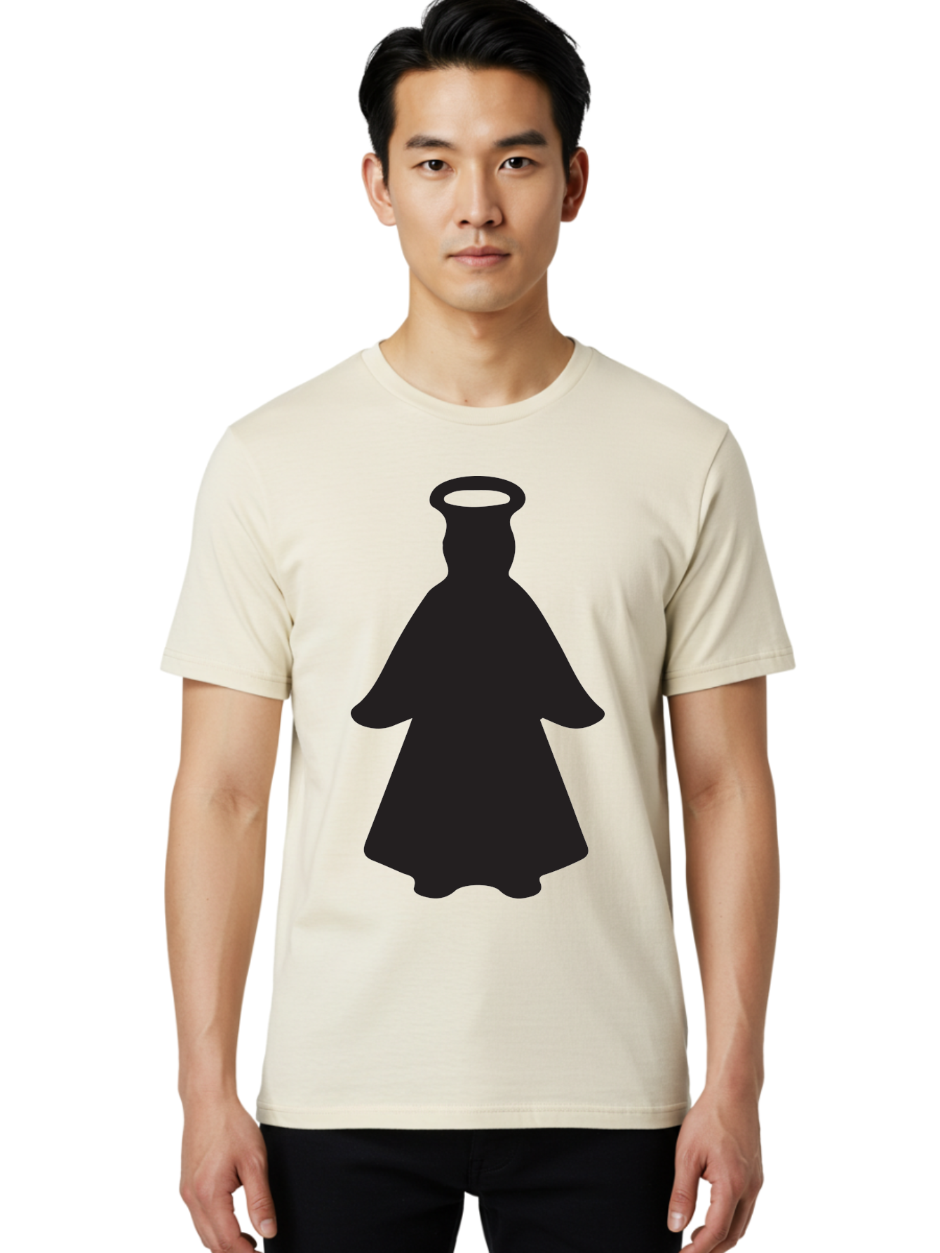 Angel-Silhouette Men'S Graphic Tee, 100% Cotton, Comfortable Casual Summer Wear, Machine Washable, Angel Silhouette, Divine Being, Spiritual Figure, Halo Effect, Faith Symbol, Religious Icon, Sacred Imagery, Guardian Angel, Mystic Character Aac475 20