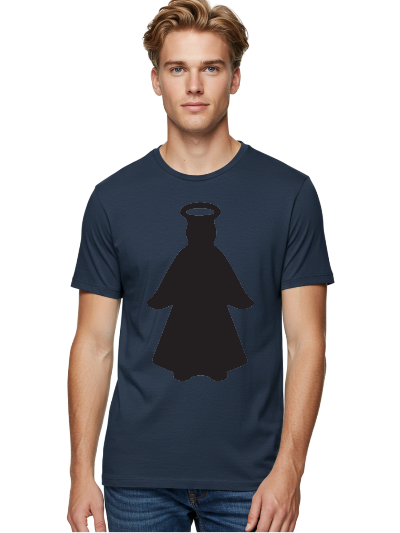 Angel-Silhouette Men'S Graphic Tee, 100% Cotton, Comfortable Casual Summer Wear, Machine Washable, Angel Silhouette, Divine Being, Spiritual Figure, Halo Effect, Faith Symbol, Religious Icon, Sacred Imagery, Guardian Angel, Mystic Character Aac475 30