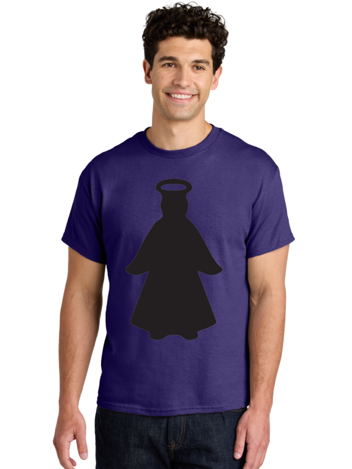Angel-Silhouette Men'S Graphic Tee, 100% Cotton, Comfortable Casual Summer Wear, Machine Washable, Angel Silhouette, Divine Being, Spiritual Figure, Halo Effect, Faith Symbol, Religious Icon, Sacred Imagery, Guardian Angel, Mystic Character Aac475 28