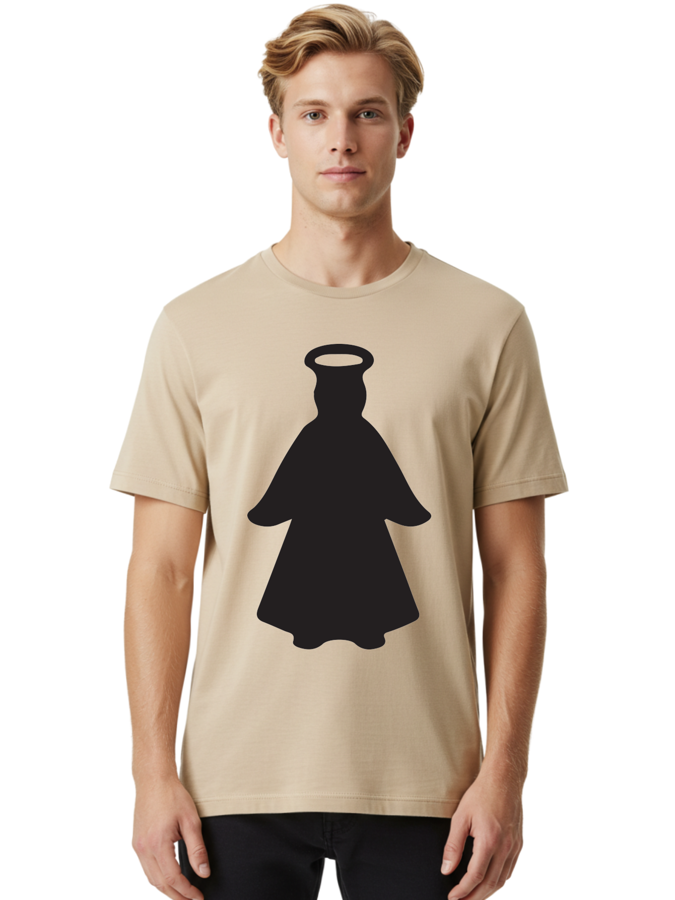 Angel-Silhouette Men'S Graphic Tee, 100% Cotton, Comfortable Casual Summer Wear, Machine Washable, Angel Silhouette, Divine Being, Spiritual Figure, Halo Effect, Faith Symbol, Religious Icon, Sacred Imagery, Guardian Angel, Mystic Character Aac475 16