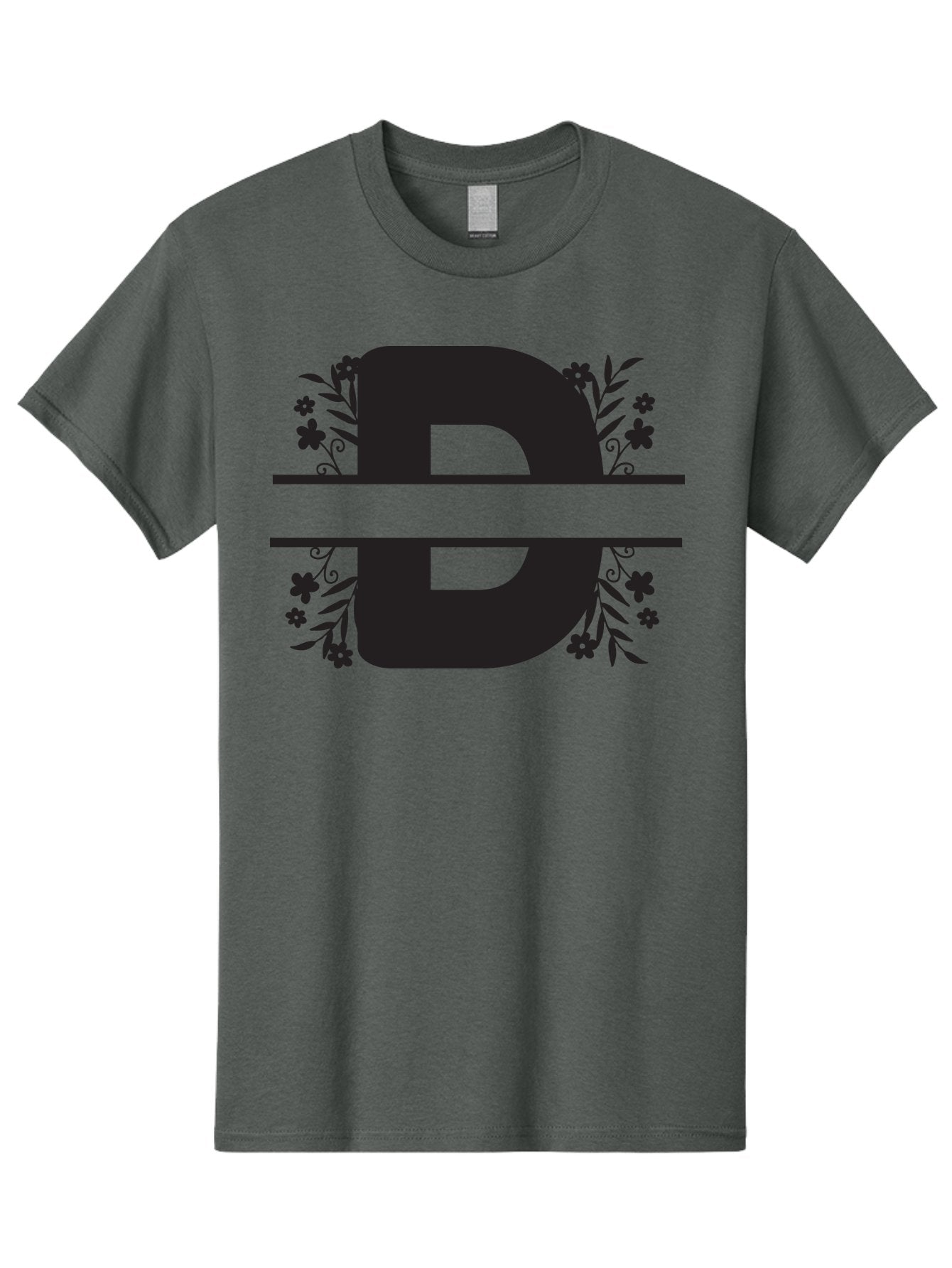 B-B-Floral-Design Men'S Graphic Tee, 100% Cotton, Comfortable Casual Summer Wear, Machine Washable, Letter B, Floral Design, Decorative Elements, Floral Patterns, Ornate Details, Black And Green, Bold Typography, Flower Motifs, Aac482 12