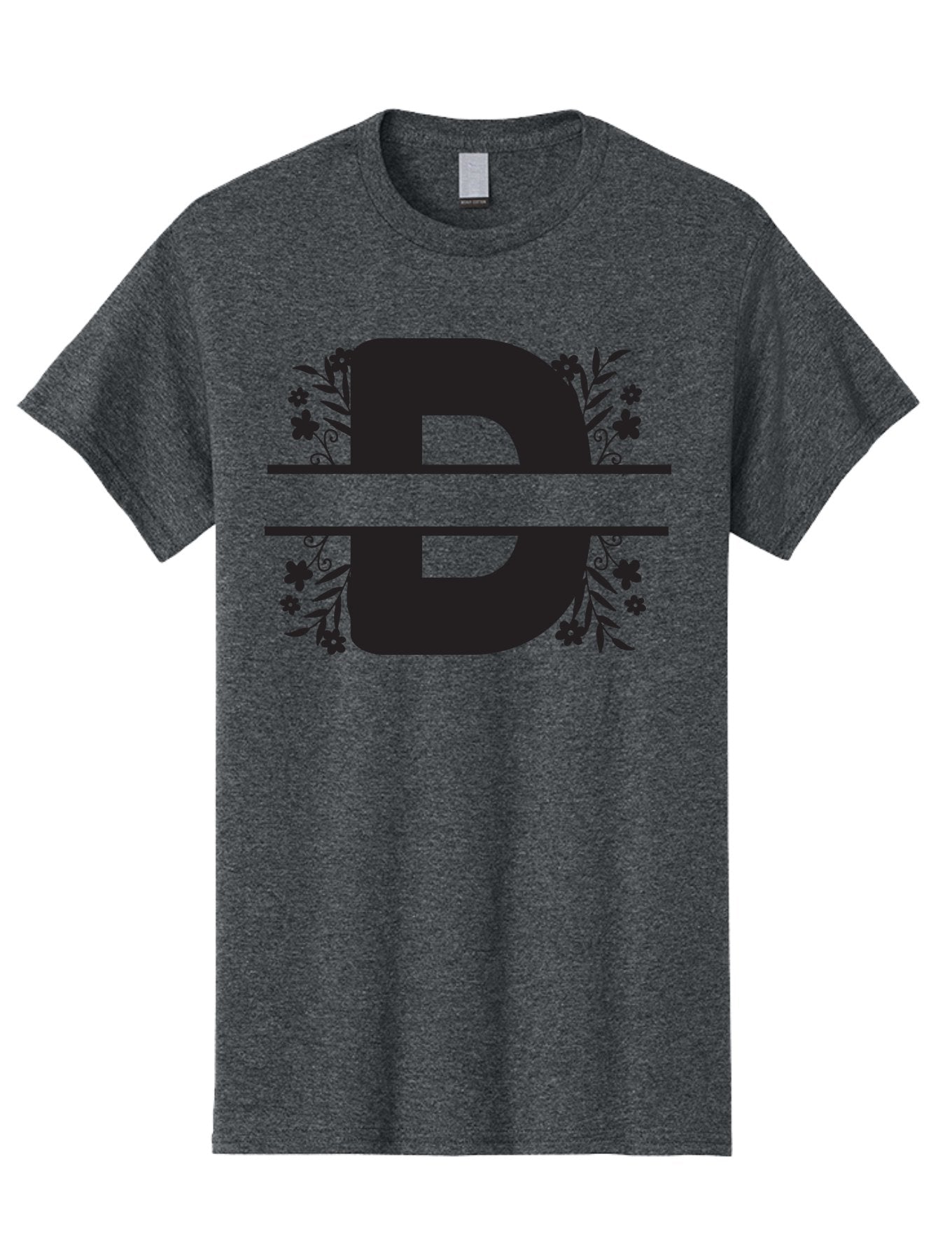 B-B-Floral-Design Men'S Graphic Tee, 100% Cotton, Comfortable Casual Summer Wear, Machine Washable, Letter B, Floral Design, Decorative Elements, Floral Patterns, Ornate Details, Black And Green, Bold Typography, Flower Motifs, Aac482 5