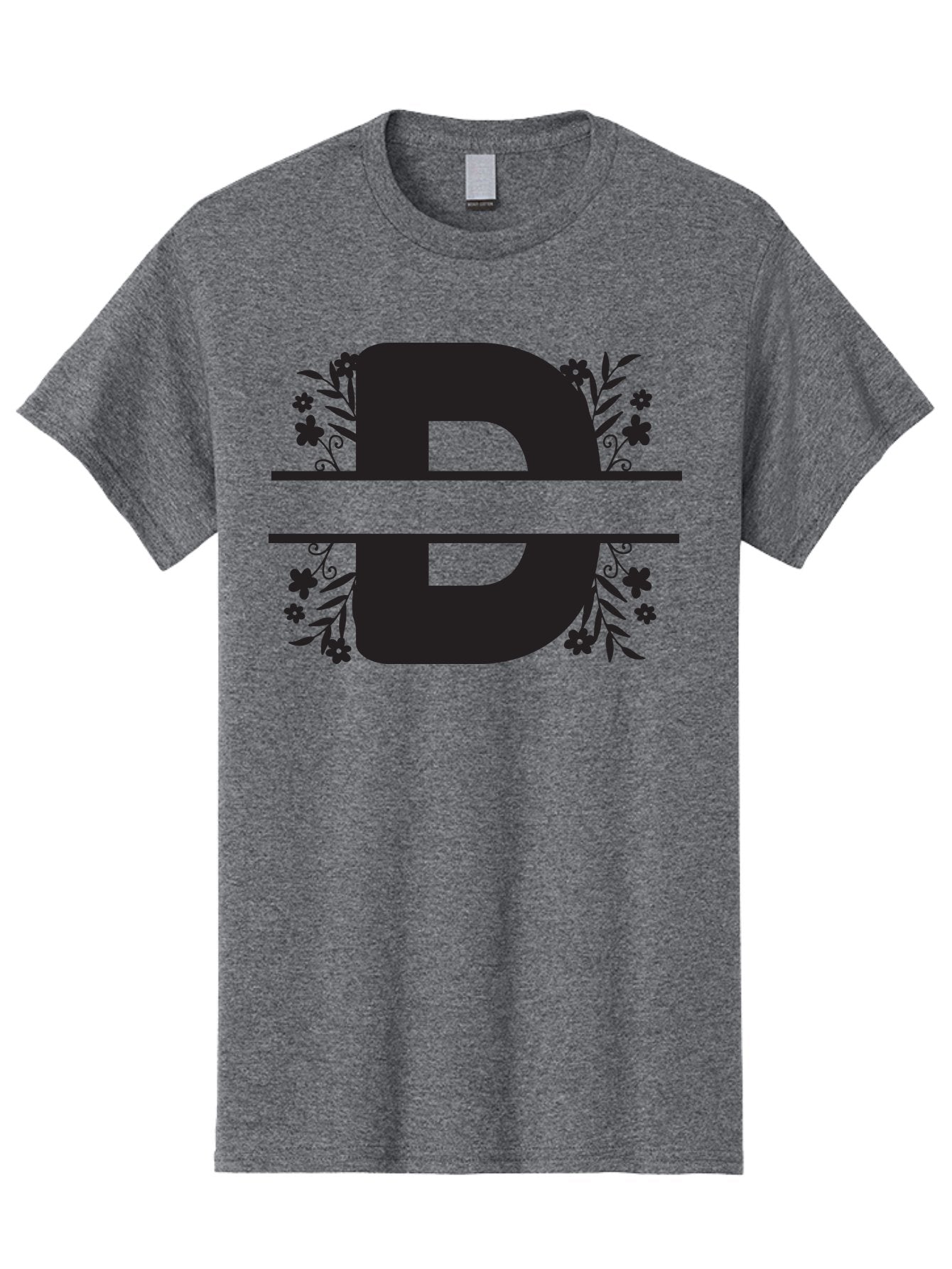 B-B-Floral-Design Men'S Graphic Tee, 100% Cotton, Comfortable Casual Summer Wear, Machine Washable, Letter B, Floral Design, Decorative Elements, Floral Patterns, Ornate Details, Black And Green, Bold Typography, Flower Motifs, Aac482 13