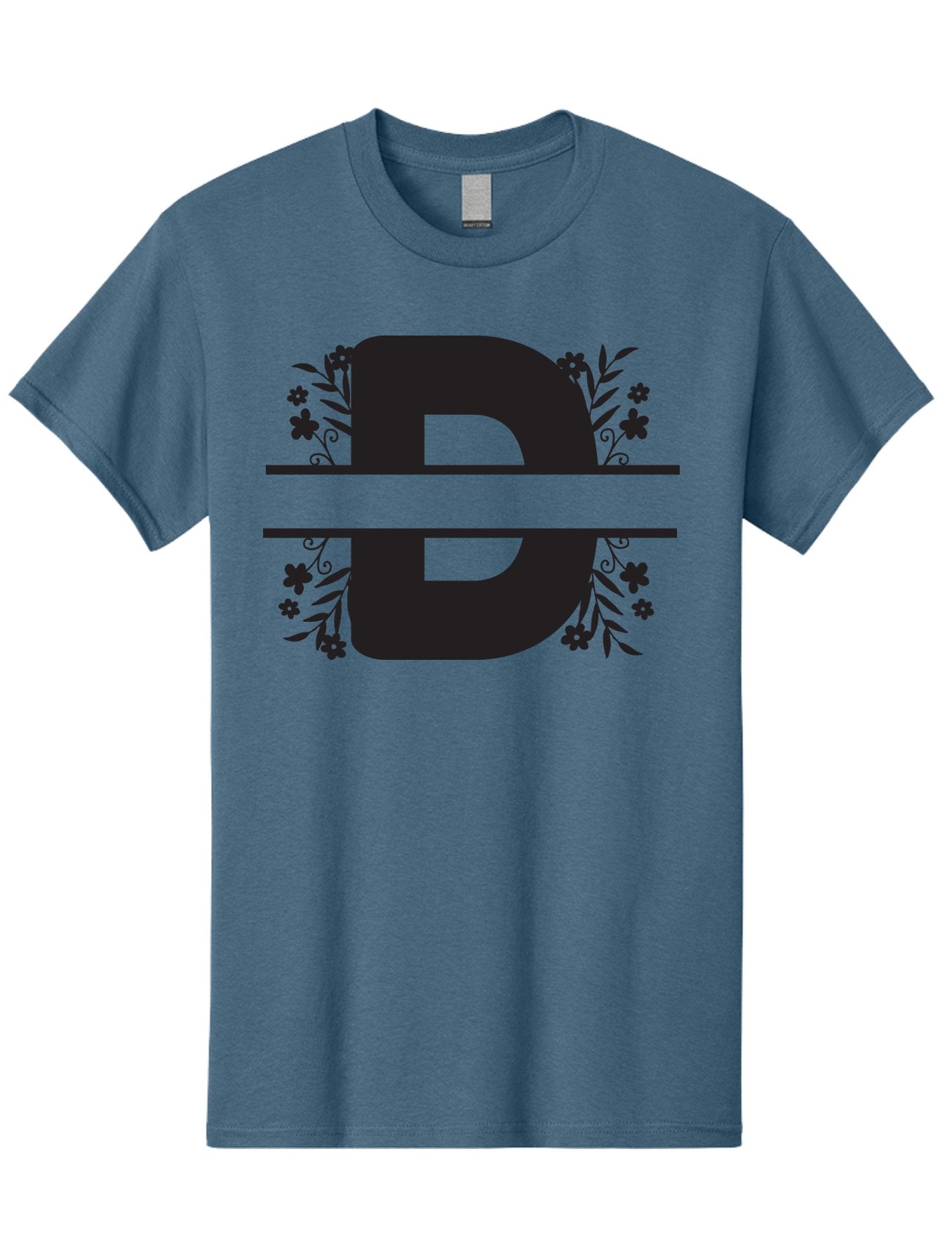 B-B-Floral-Design Men'S Graphic Tee, 100% Cotton, Comfortable Casual Summer Wear, Machine Washable, Letter B, Floral Design, Decorative Elements, Floral Patterns, Ornate Details, Black And Green, Bold Typography, Flower Motifs, Aac482 4