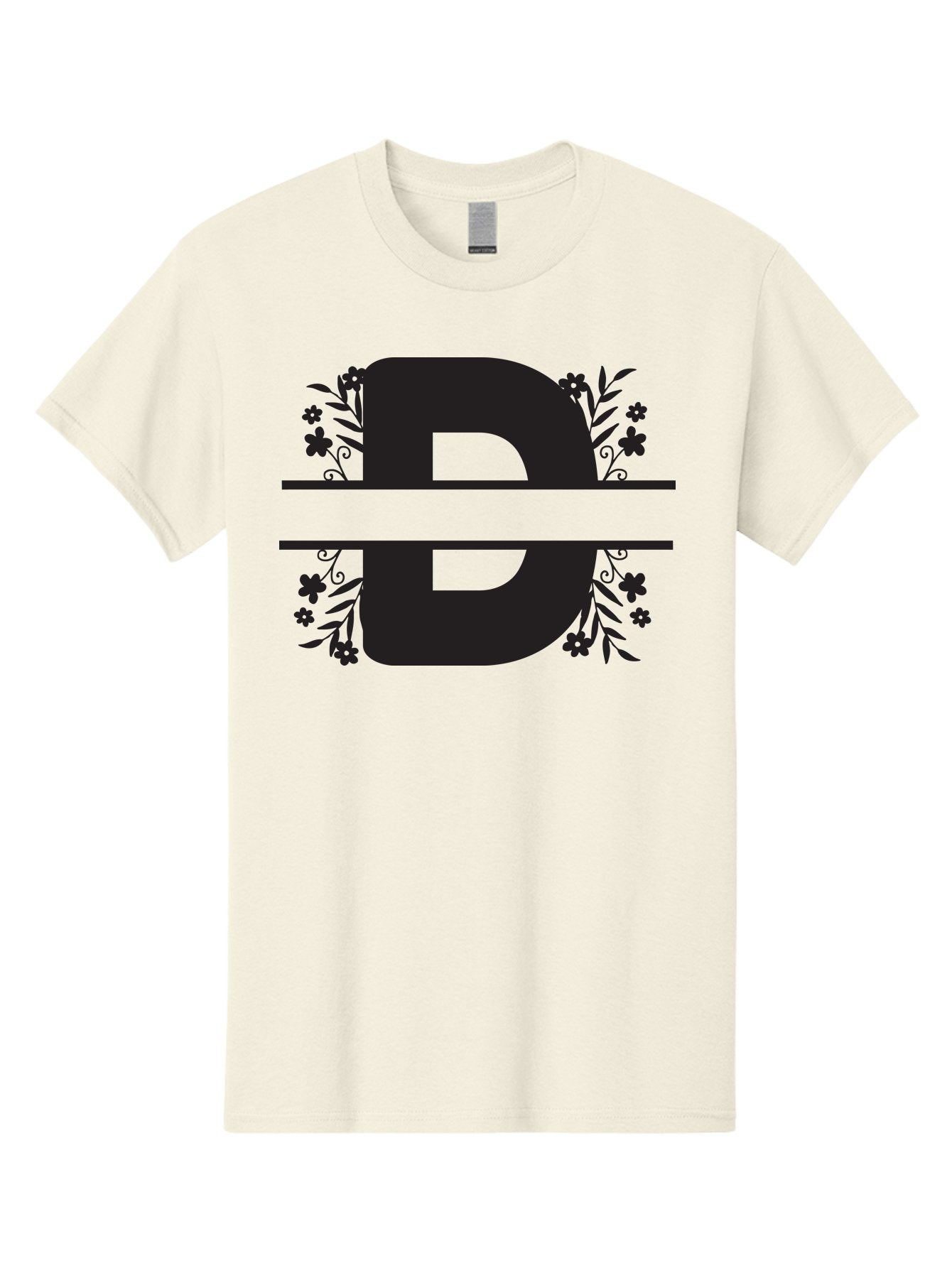 B-B-Floral-Design Men'S Graphic Tee, 100% Cotton, Comfortable Casual Summer Wear, Machine Washable, Letter B, Floral Design, Decorative Elements, Floral Patterns, Ornate Details, Black And Green, Bold Typography, Flower Motifs, Aac482 10