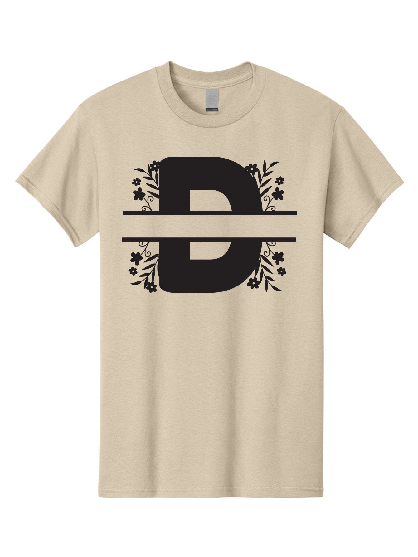 B-B-Floral-Design Men'S Graphic Tee, 100% Cotton, Comfortable Casual Summer Wear, Machine Washable, Letter B, Floral Design, Decorative Elements, Floral Patterns, Ornate Details, Black And Green, Bold Typography, Flower Motifs, Aac482 11