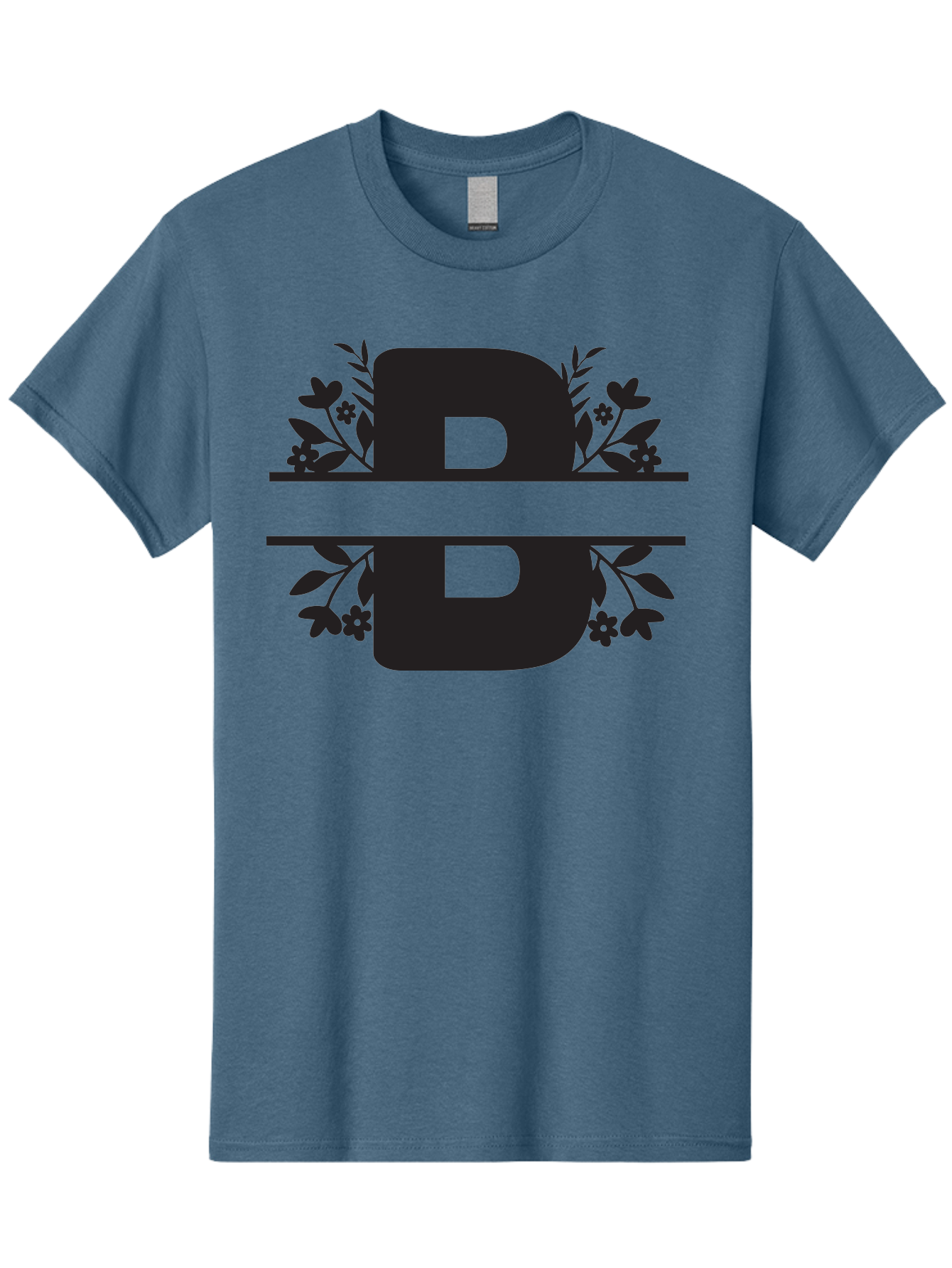 B-Floral Men'S Graphic Tee, 100% Cotton, Comfortable Casual Summer Wear, Machine Washable, Floral Design, Alphabet B, Black Letters, Flower Pattern, Leaves, Floral Arrangement, Typography Aac483 23