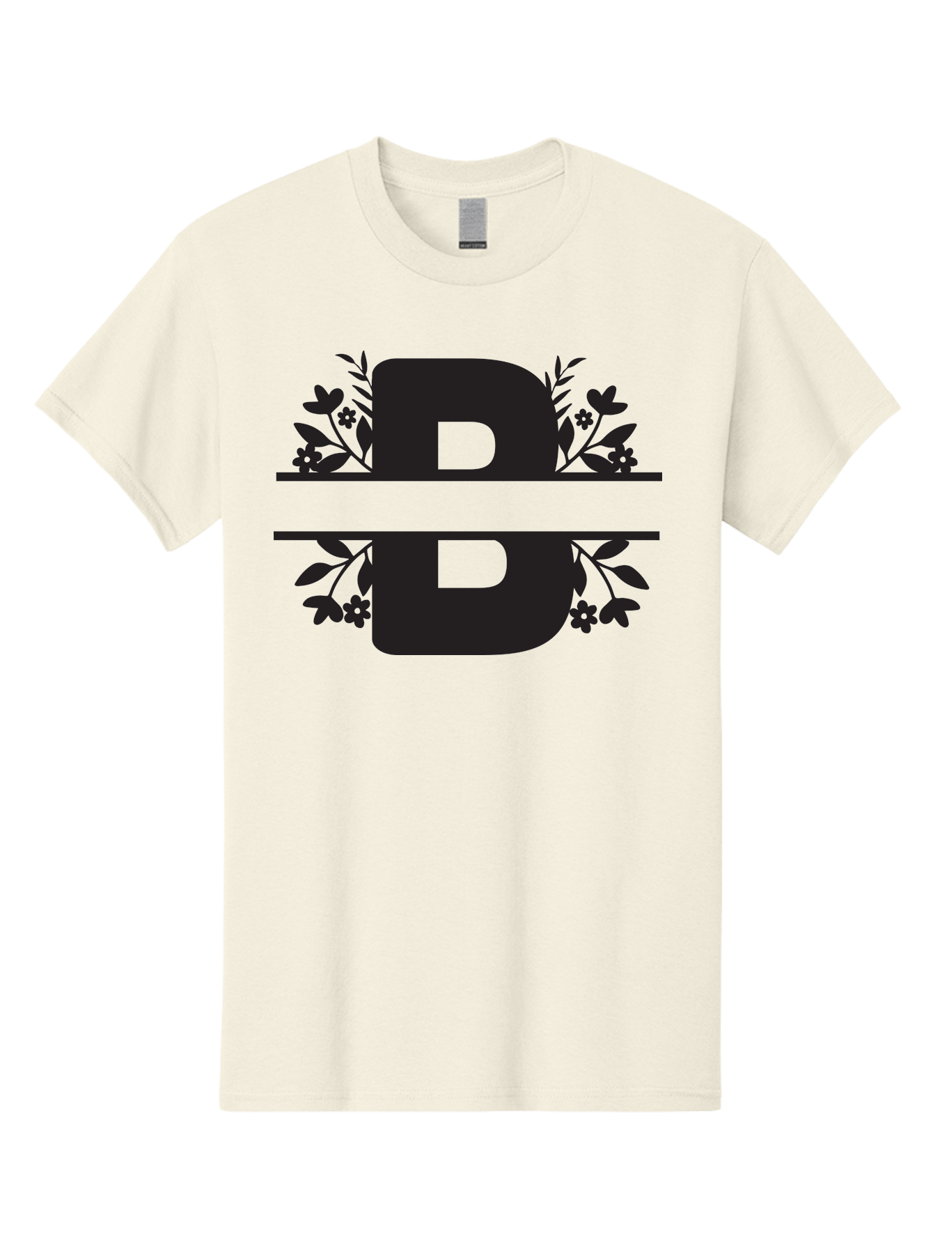 B-Floral Men'S Graphic Tee, 100% Cotton, Comfortable Casual Summer Wear, Machine Washable, Floral Design, Alphabet B, Black Letters, Flower Pattern, Leaves, Floral Arrangement, Typography Aac483 25