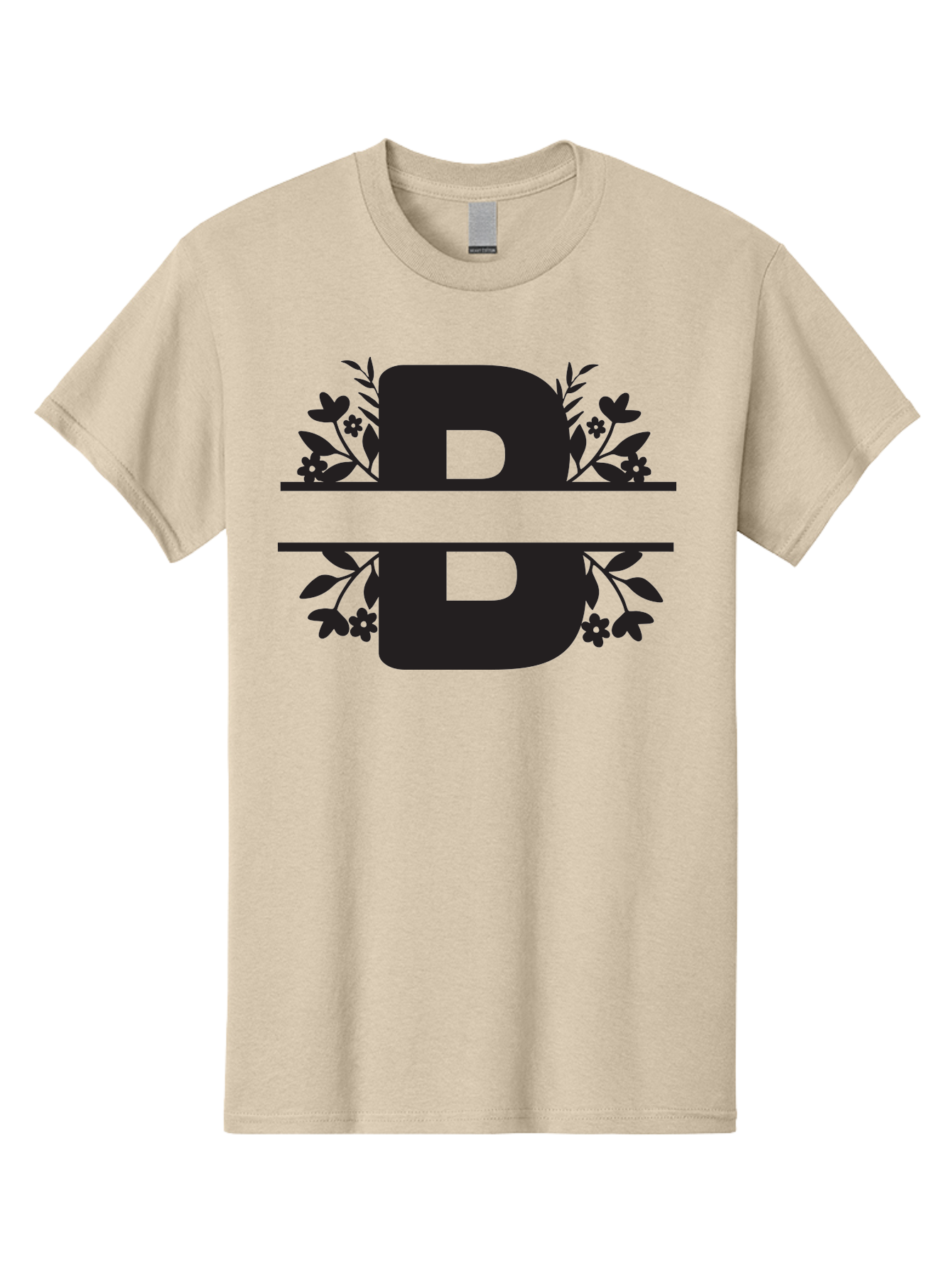 B-Floral Men'S Graphic Tee, 100% Cotton, Comfortable Casual Summer Wear, Machine Washable, Floral Design, Alphabet B, Black Letters, Flower Pattern, Leaves, Floral Arrangement, Typography Aac483 17