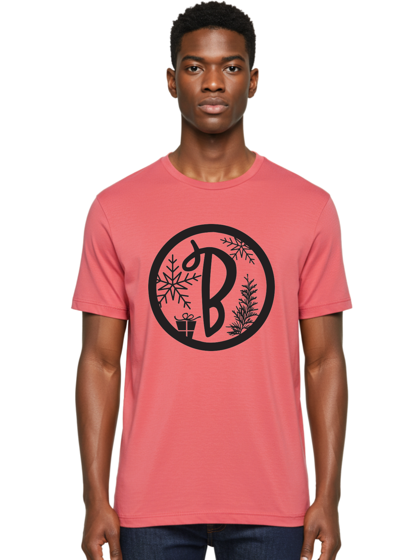 B Men'S Graphic Tee, 100% Cotton, Comfortable Casual Summer Wear, Machine Washable, Christmas Gift, Snowflake, Festive Decorations, Holly Leaves, Holiday Season, Winter Wonderland, Winter Holidays, Gift Box, Christmas Theme Aac484 24