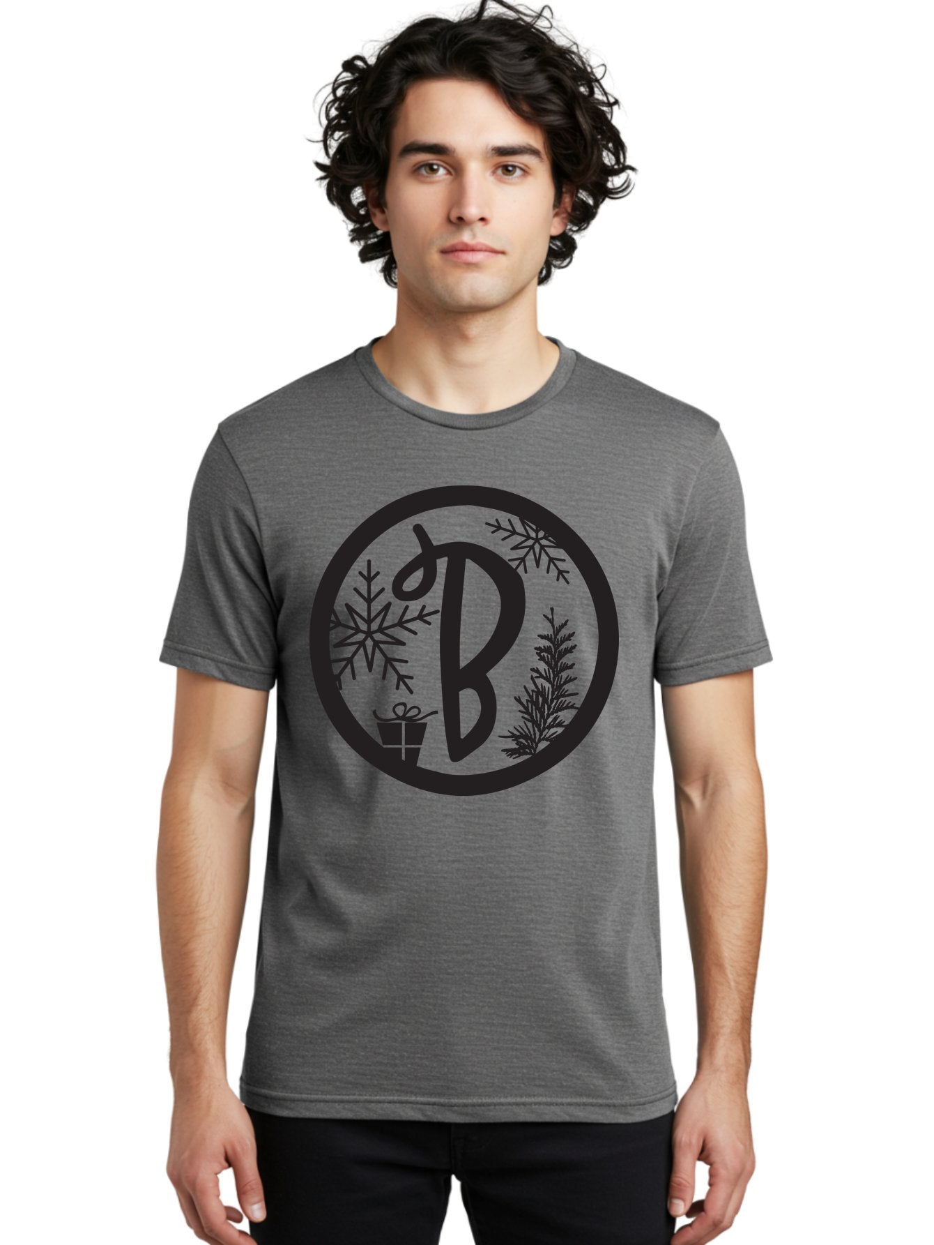 B Men'S Graphic Tee, 100% Cotton, Comfortable Casual Summer Wear, Machine Washable, Christmas Gift, Snowflake, Festive Decorations, Holly Leaves, Holiday Season, Winter Wonderland, Winter Holidays, Gift Box, Christmas Theme Aac484 22