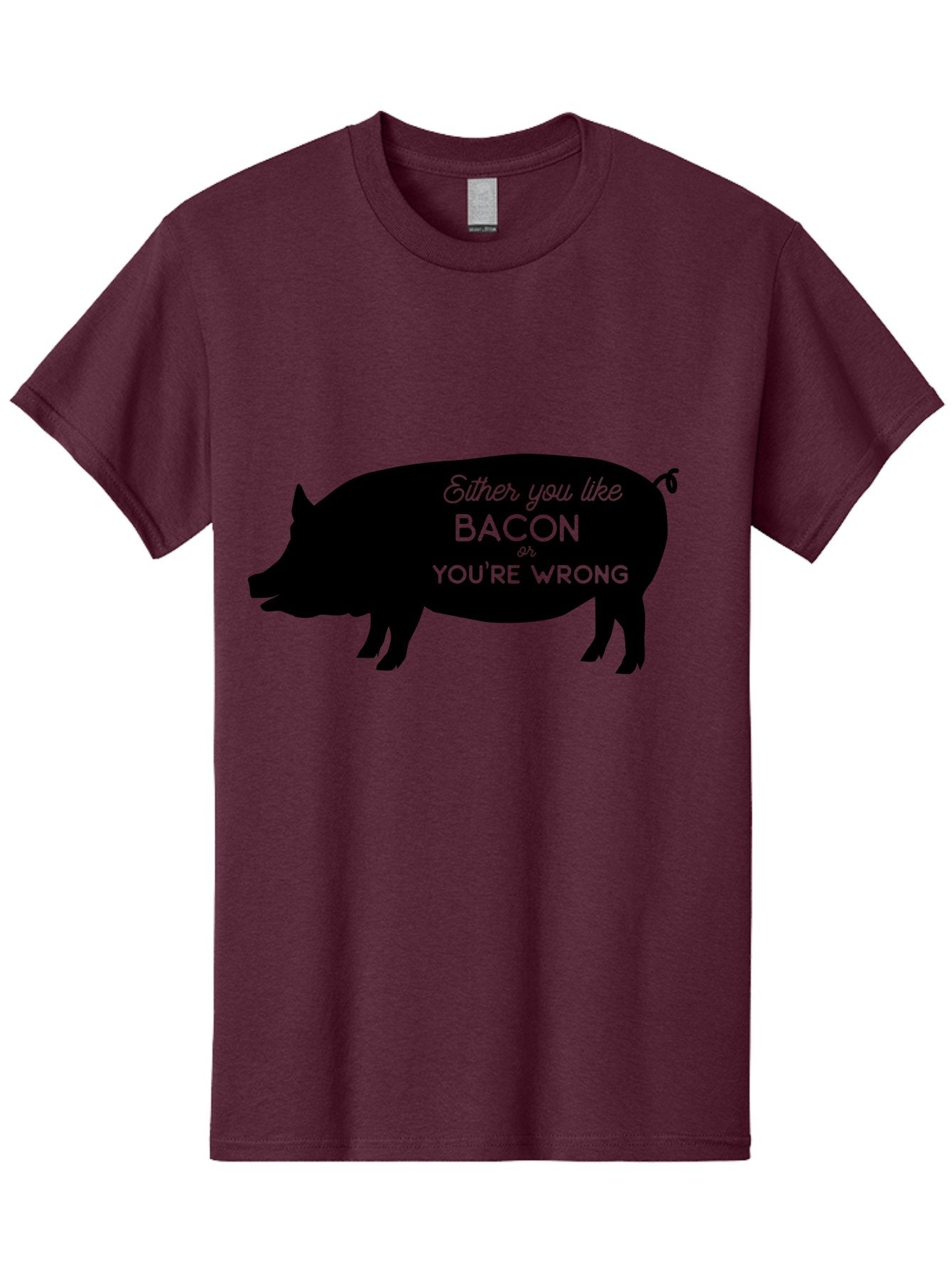 Bacon-Or-You-Re-Wrong Men'S Graphic Tee, 100% Cotton, Comfortable Casual Summer Wear, Machine Washable, Funny Quote, Bacon Lover, Pig Silhouette, Humorous Saying, Foodie Humor, Quote About Bacon, Bacon Enthusiast, Quirky Design, Aac485